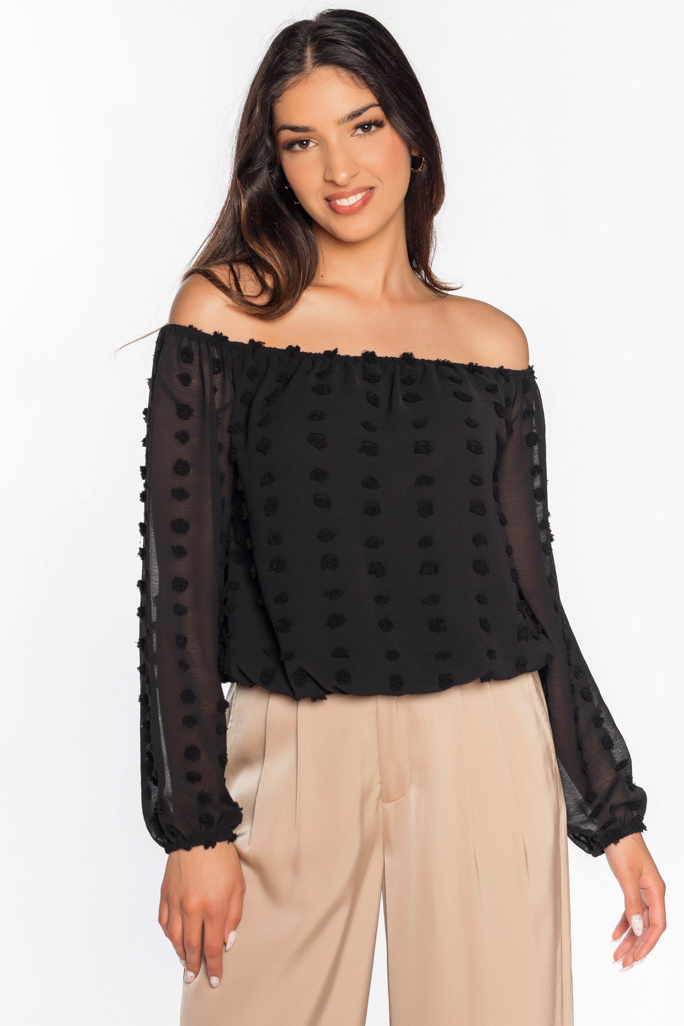Swiss Dot Off The Shoulder Blouse