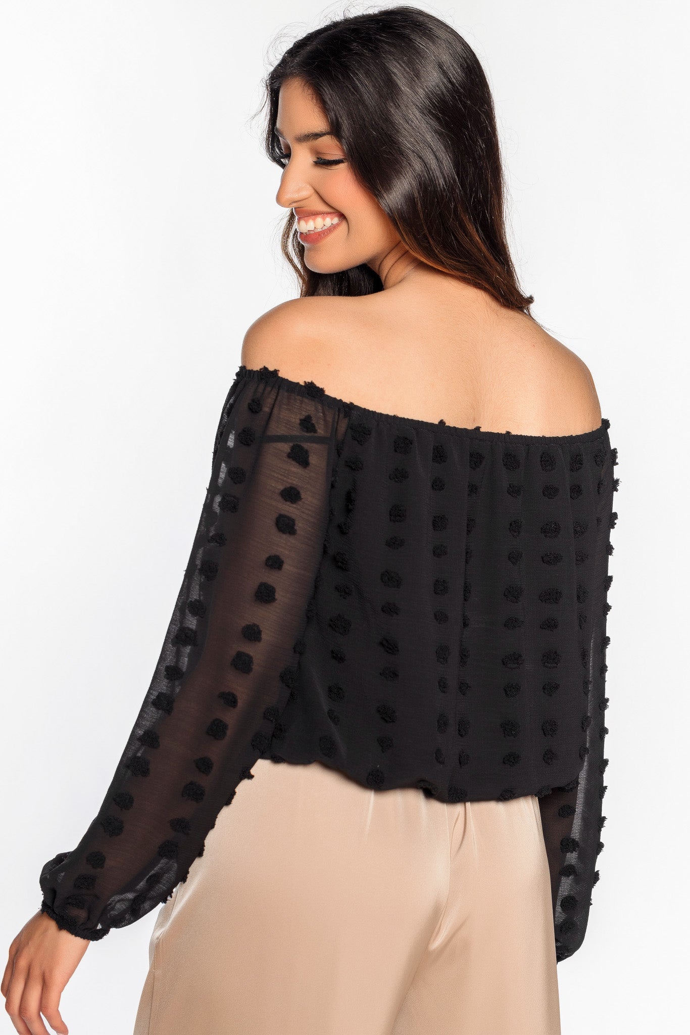 Swiss Dot Off The Shoulder Blouse