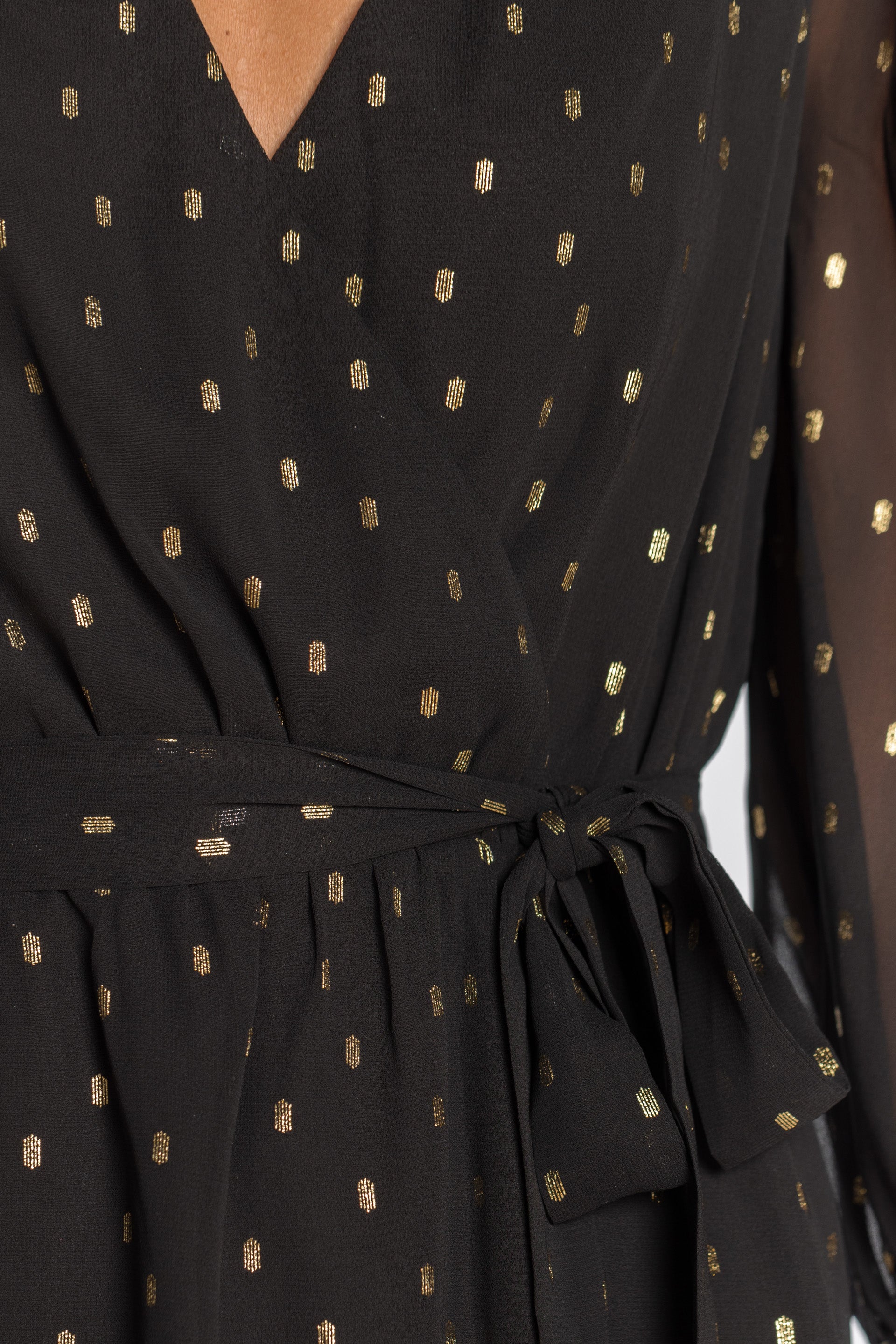 Foil Chiffon Crossover Blouse with Tie-Belt