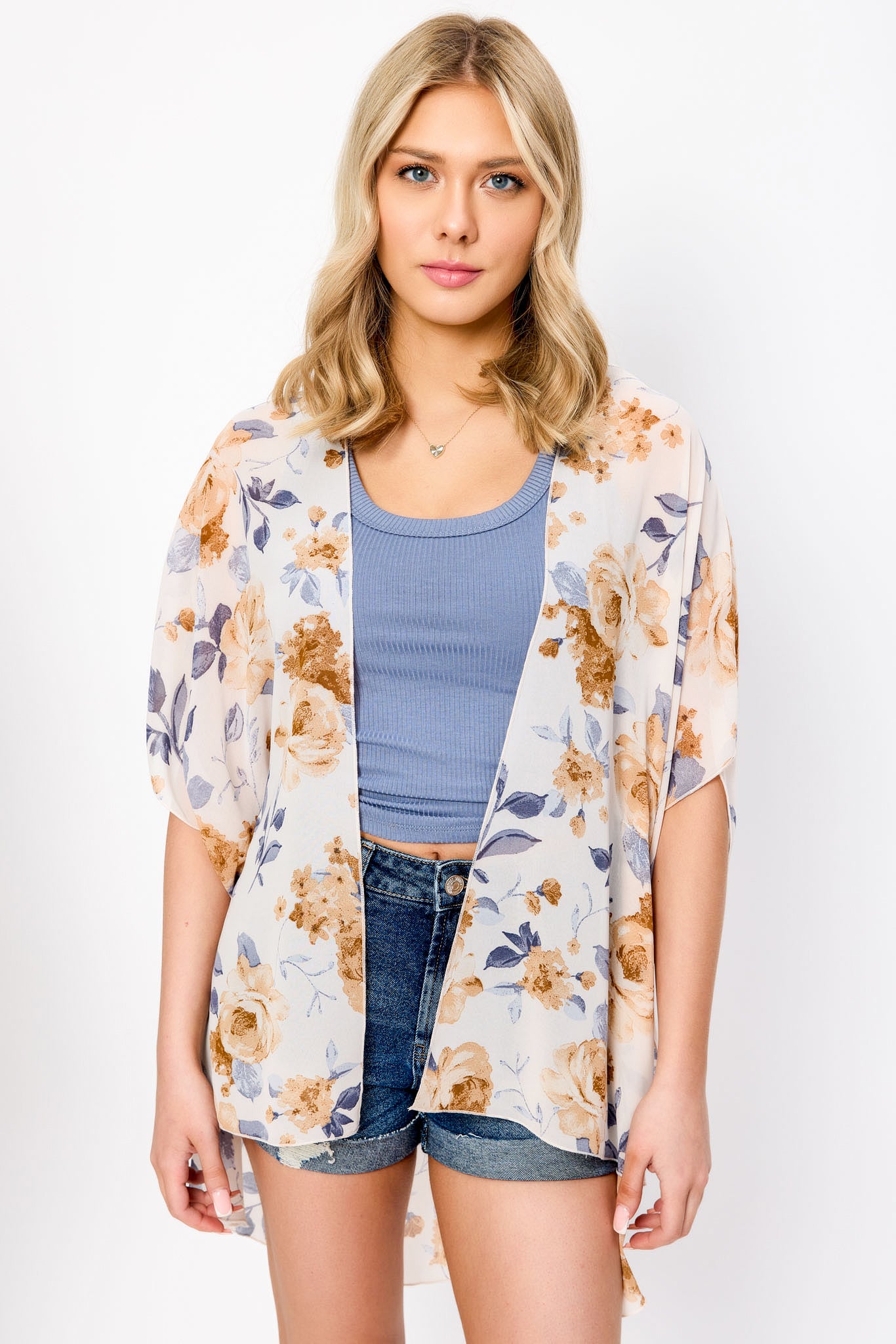 Kimono floral en mousseline de soie