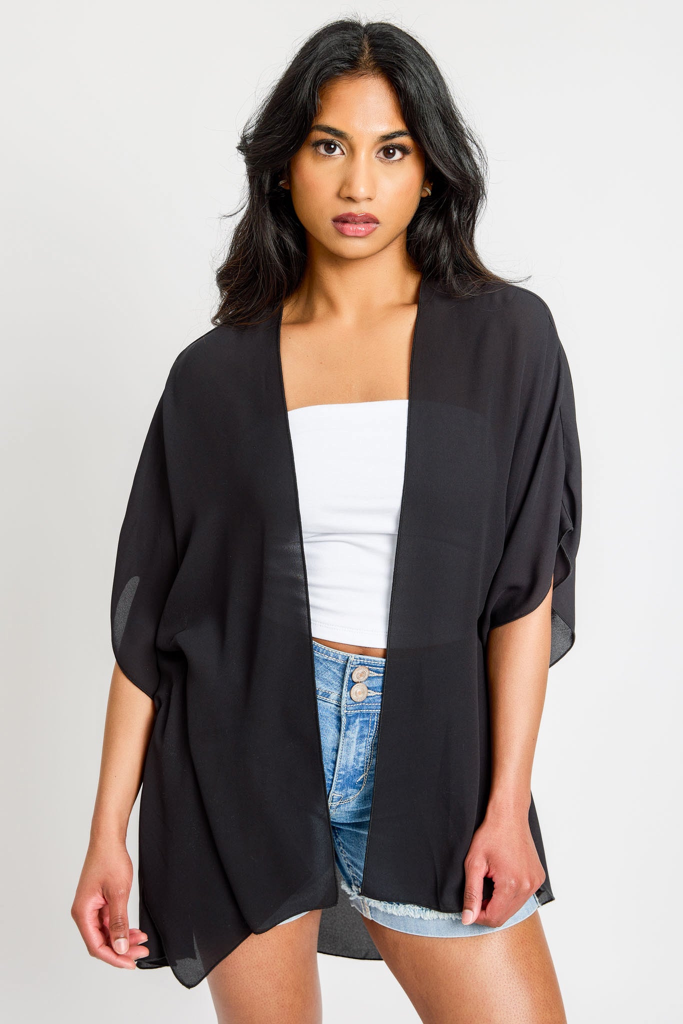 Kimono diaphane à couleur uni