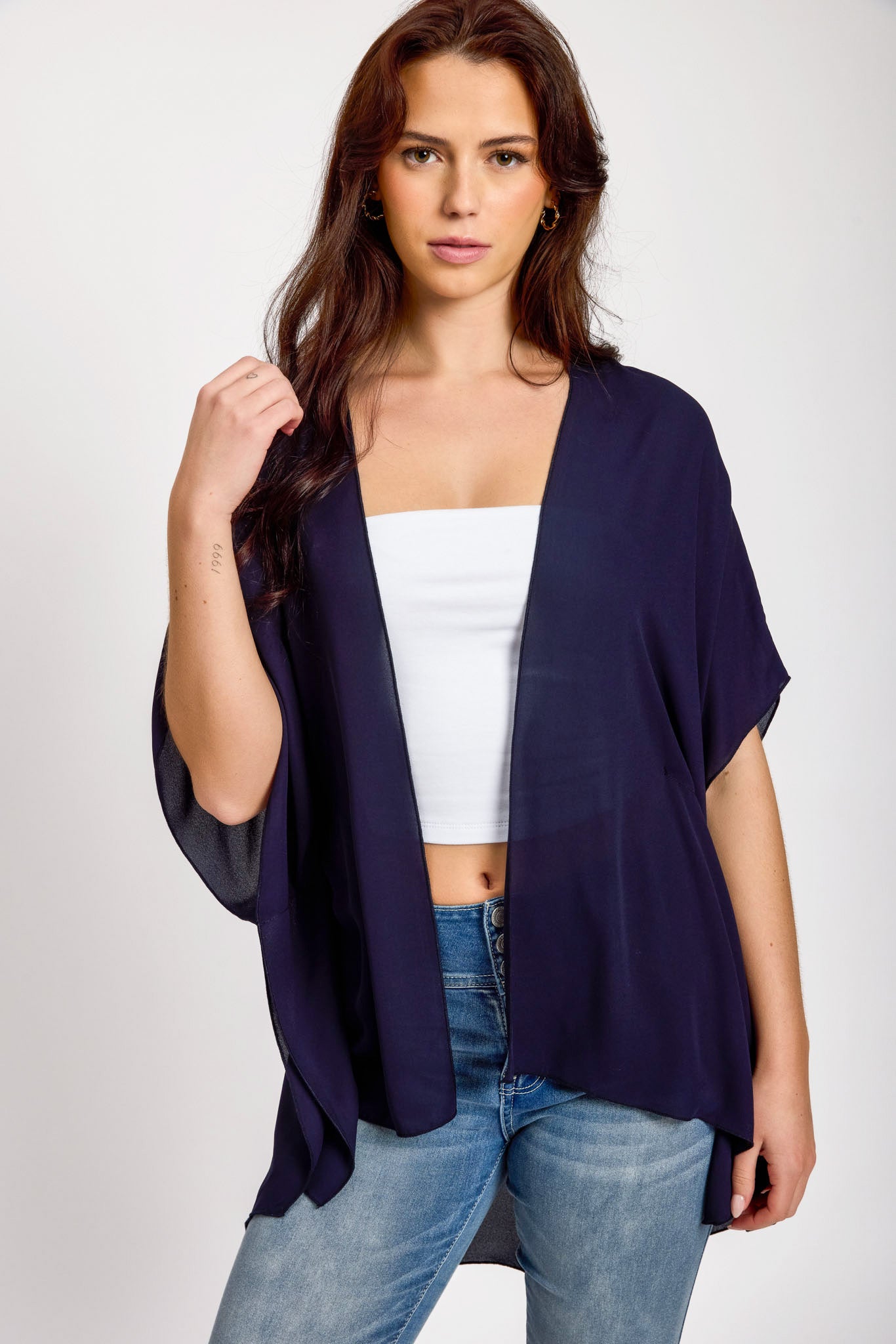 Kimono diaphane à couleur uni