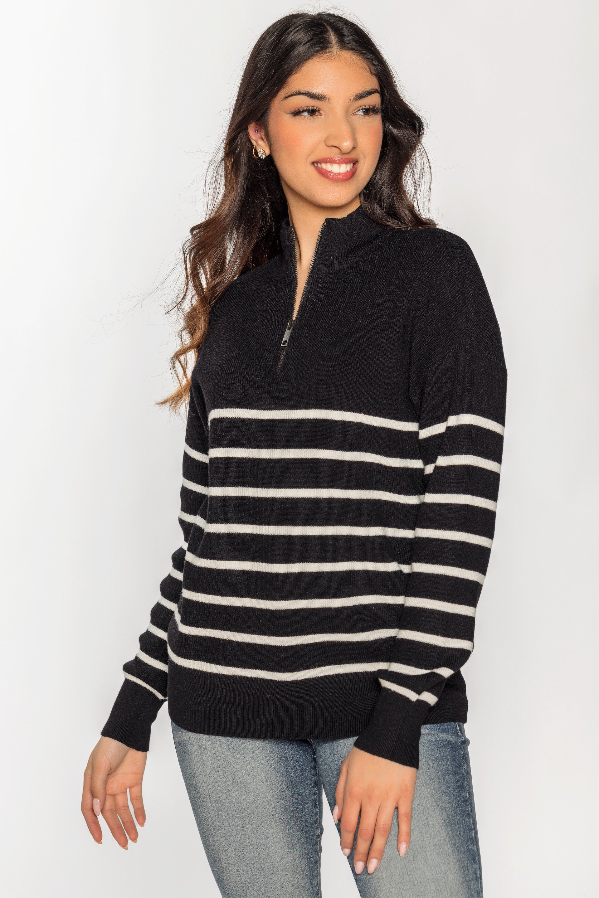 Striped Half-Zip Sweater