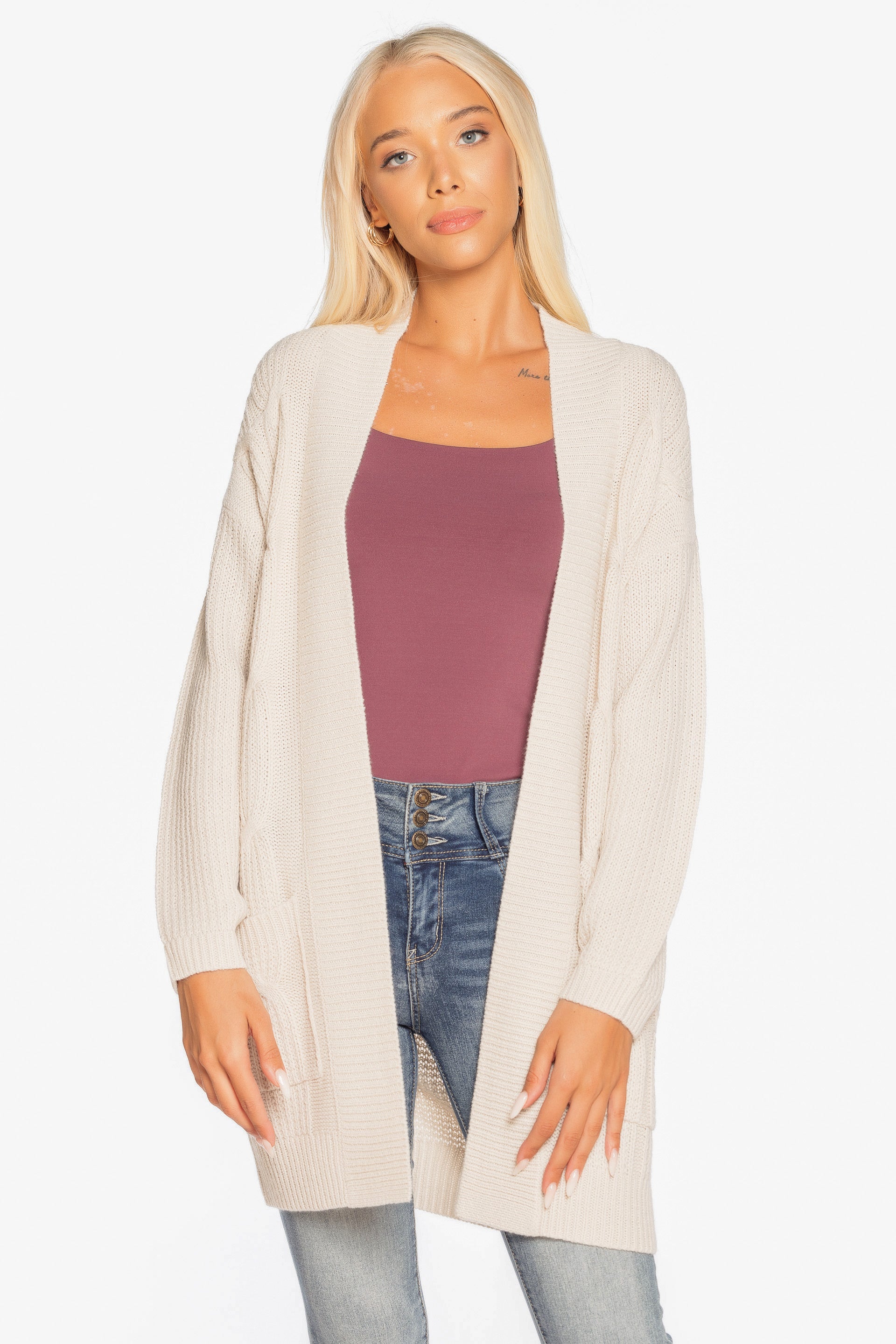 Long Sleeve Cable Cardigan