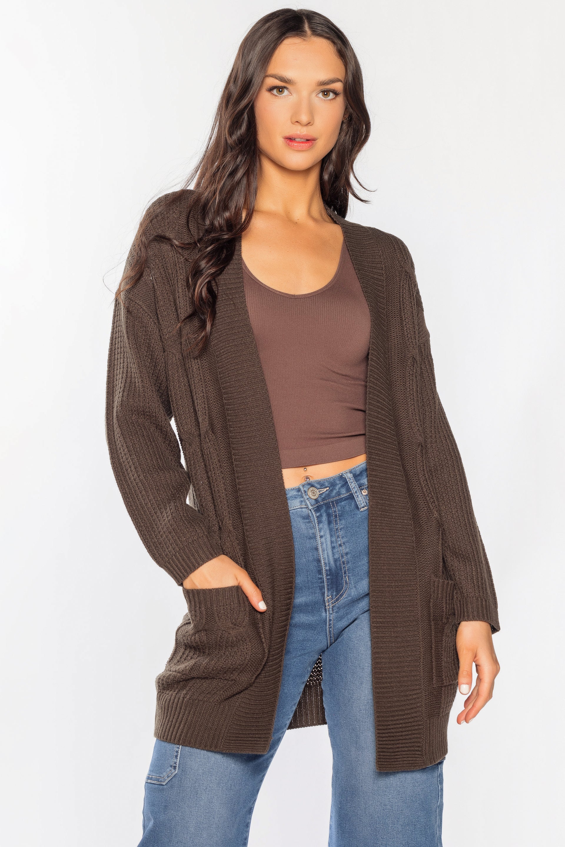Long Sleeve Cable Cardigan
