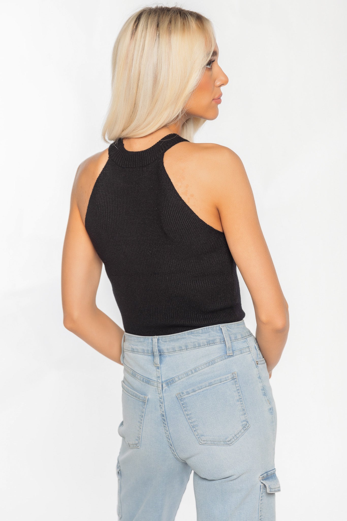 Ribbed Sleeveless Mock Neck