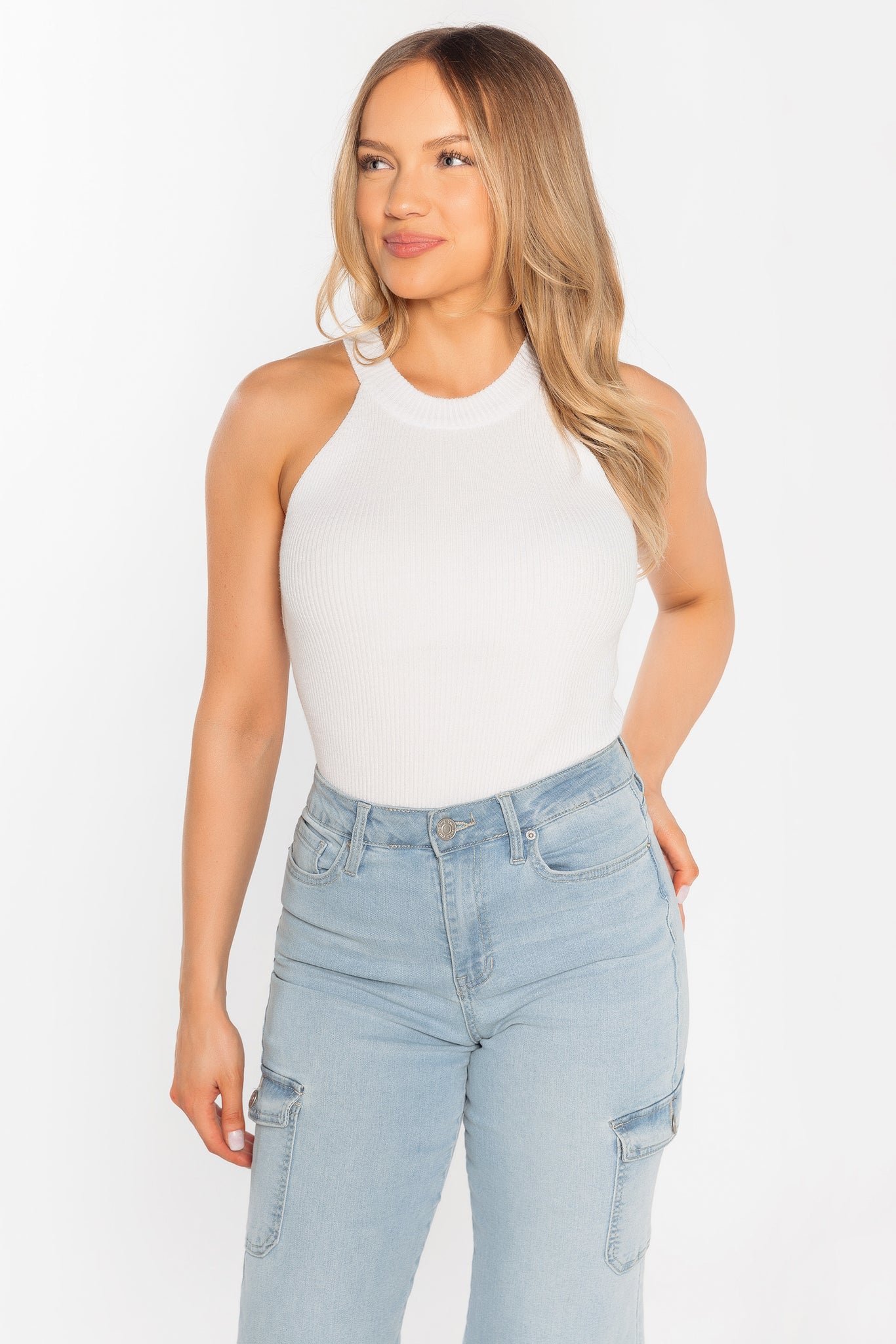 Ribbed Sleeveless Mock Neck