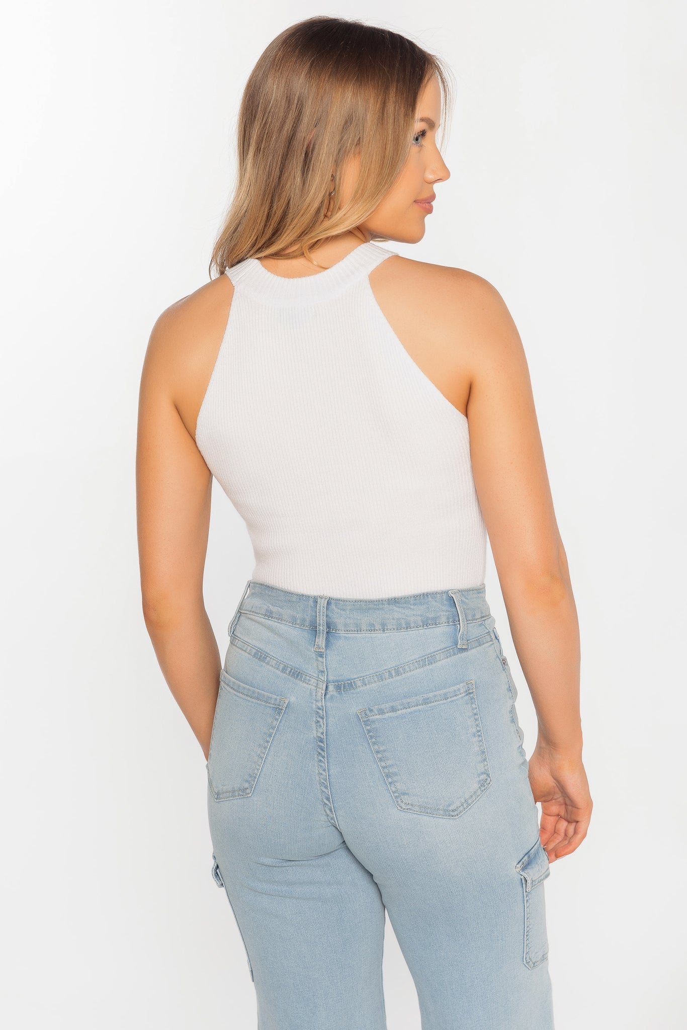 Ribbed Sleeveless Mock Neck