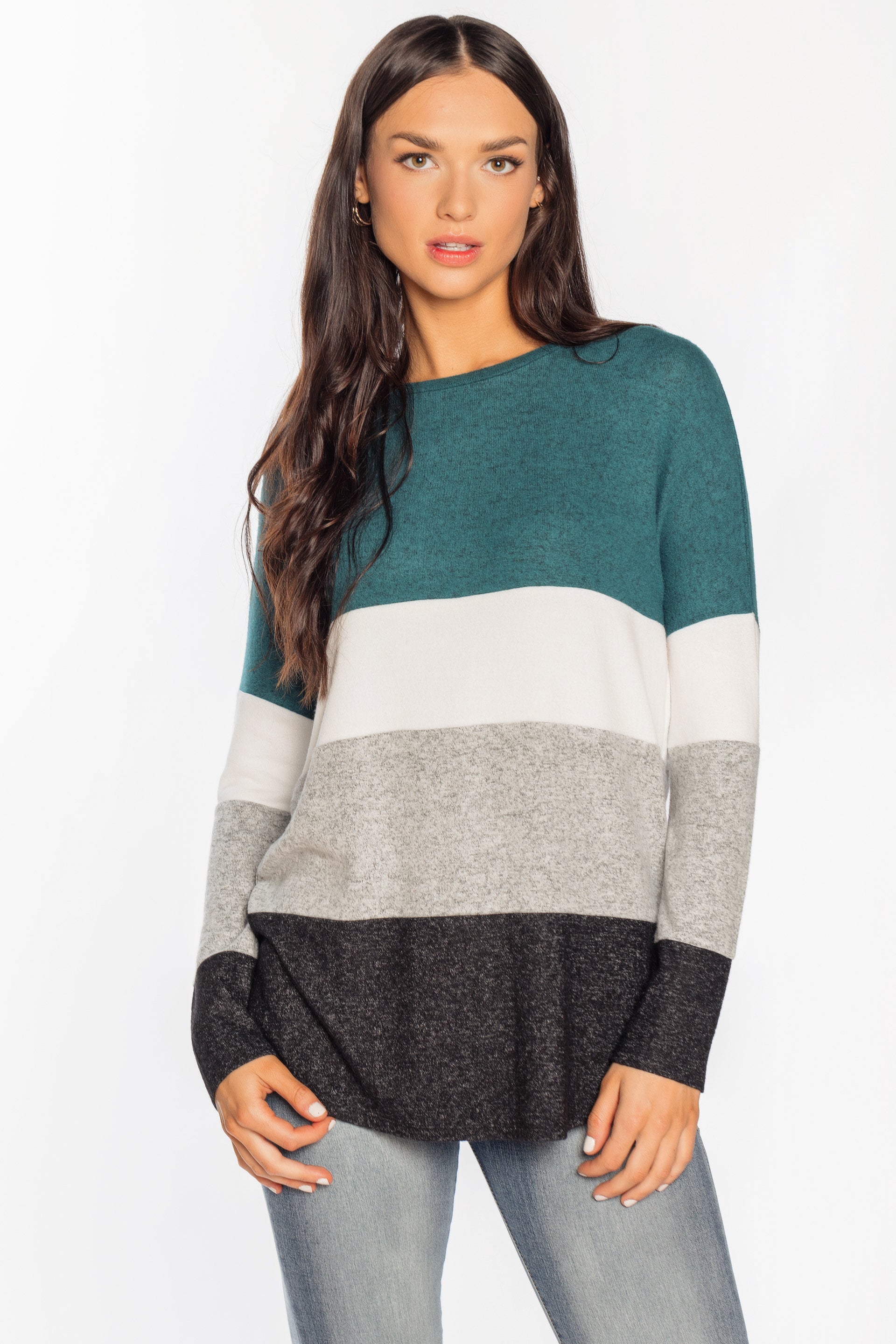 Pull ras du cou ultra doux à blocs de couleurs