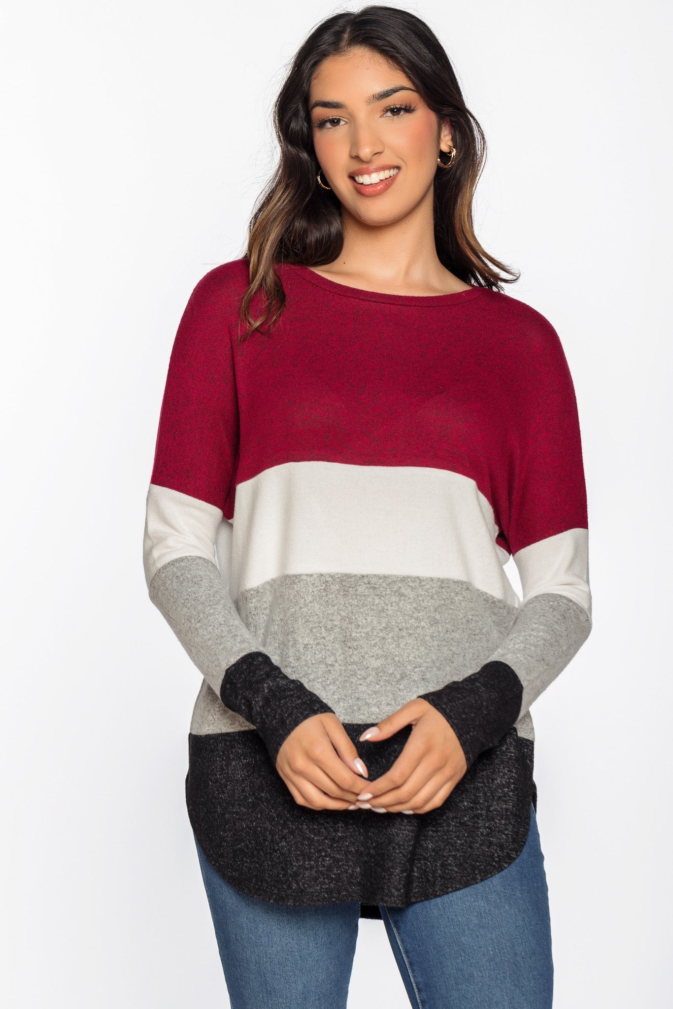 Pull ras du cou ultra doux à blocs de couleurs