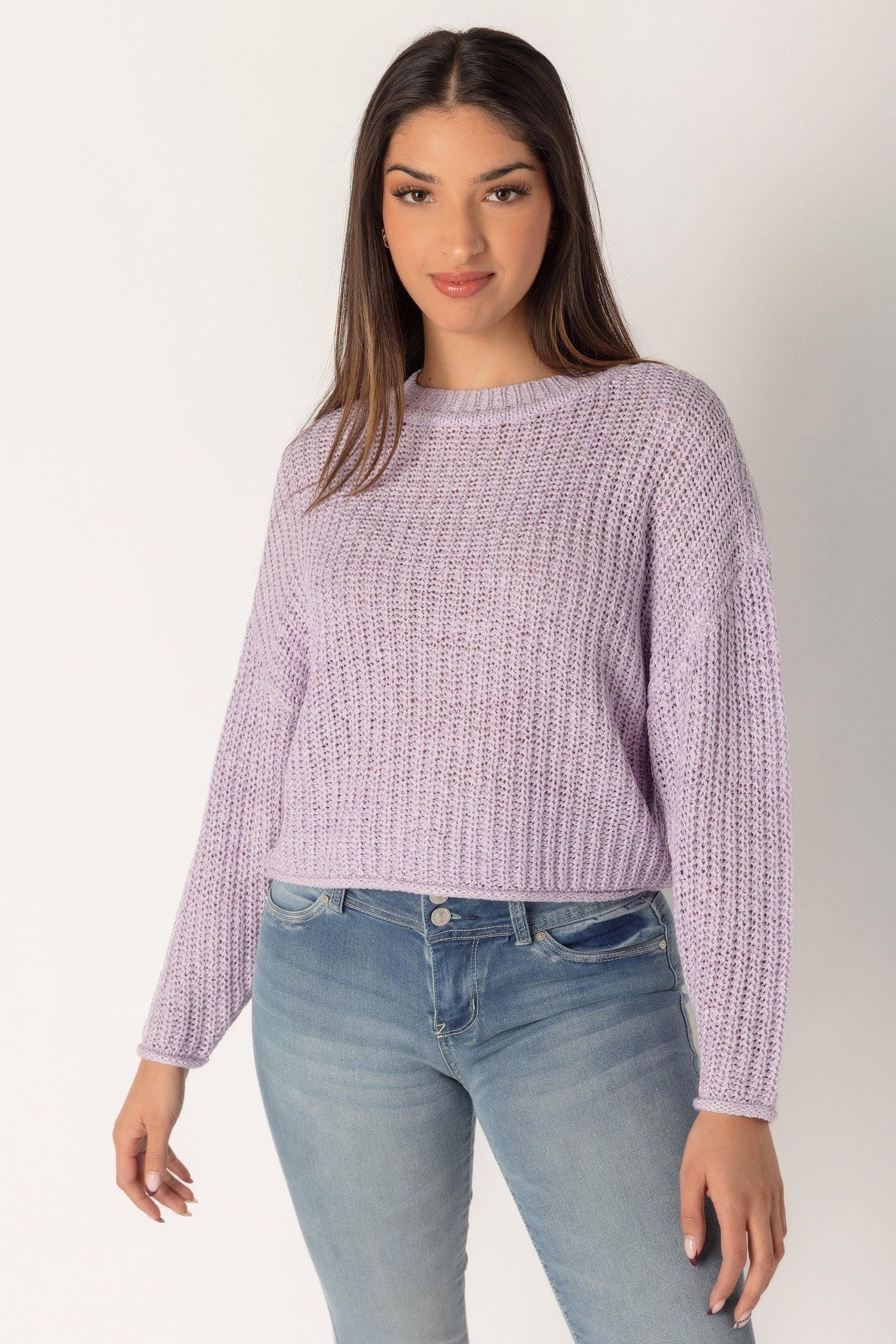 Shaker Knit Long Sleeve Crop Sweater