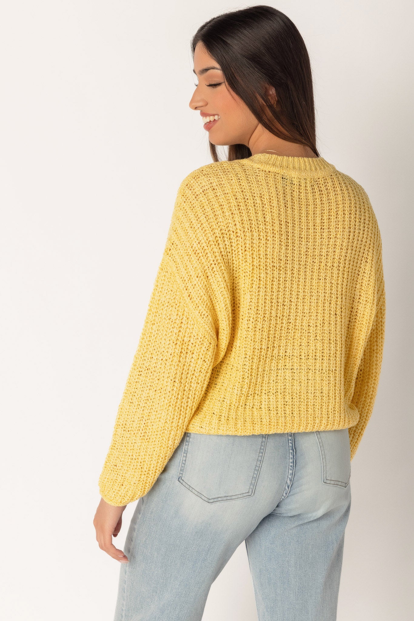 Shaker Knit Long Sleeve Crop Sweater