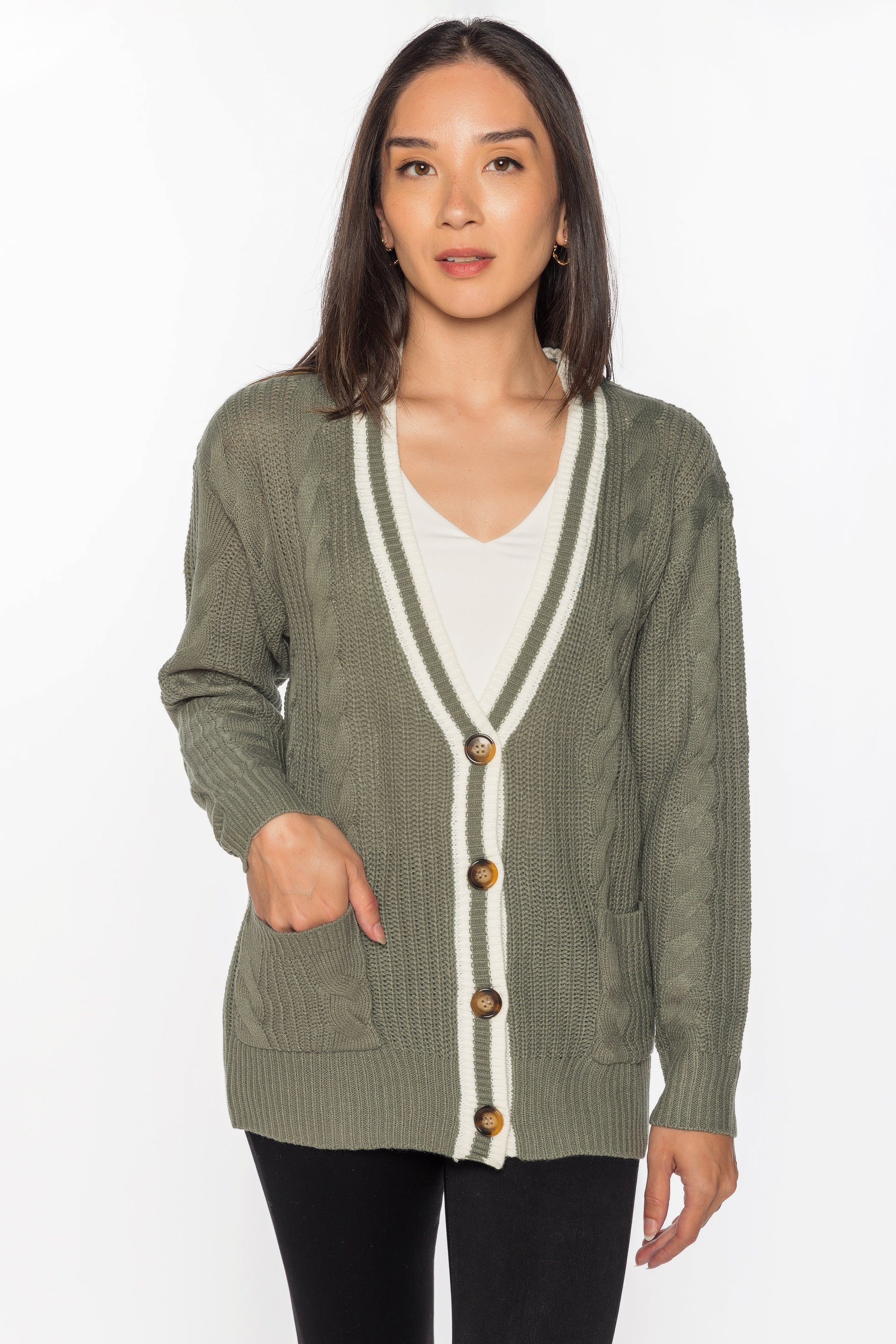 Cable Knit Collegiate Cardigan