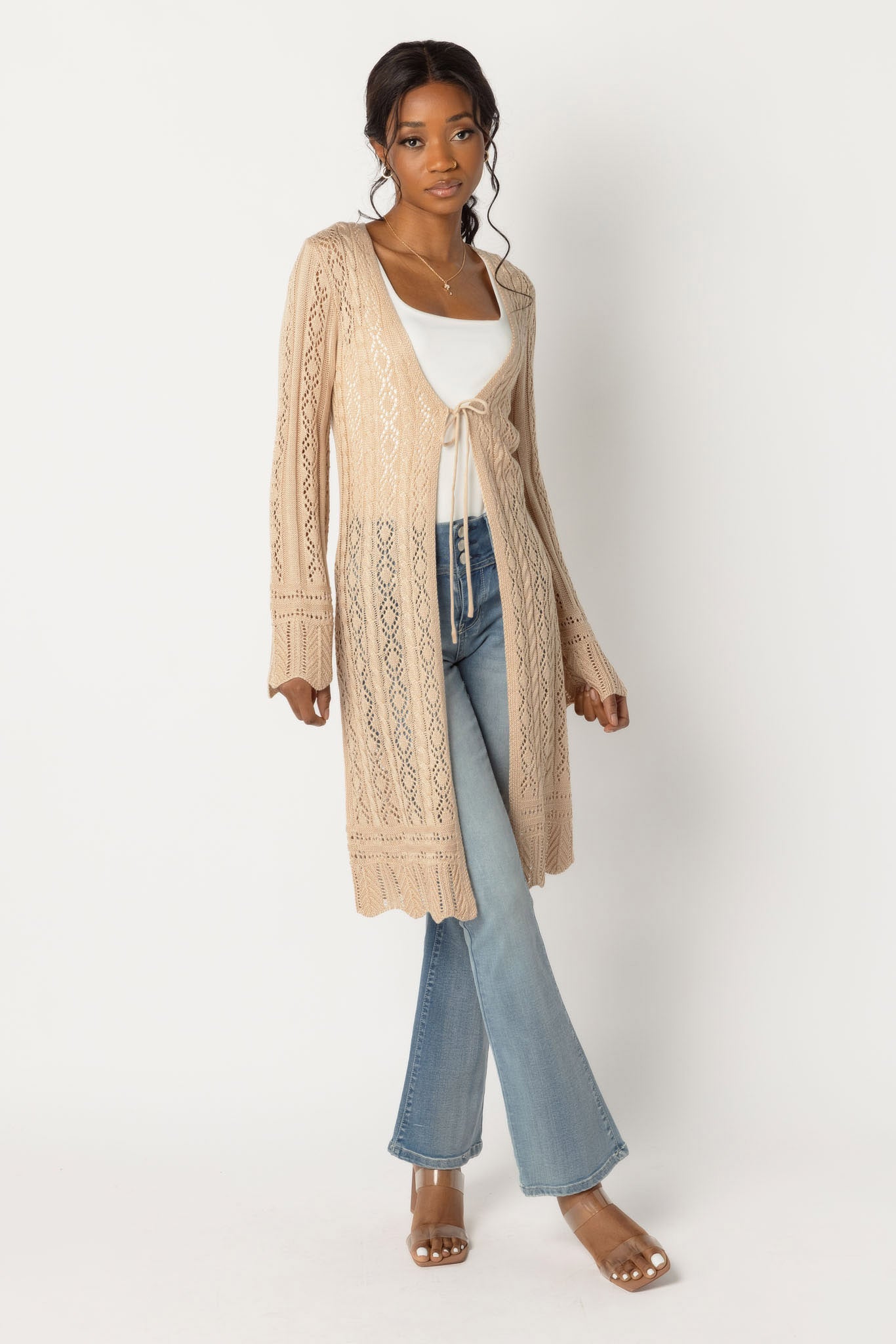Pointelle Tie-Front Duster Sweater – Eclipse
