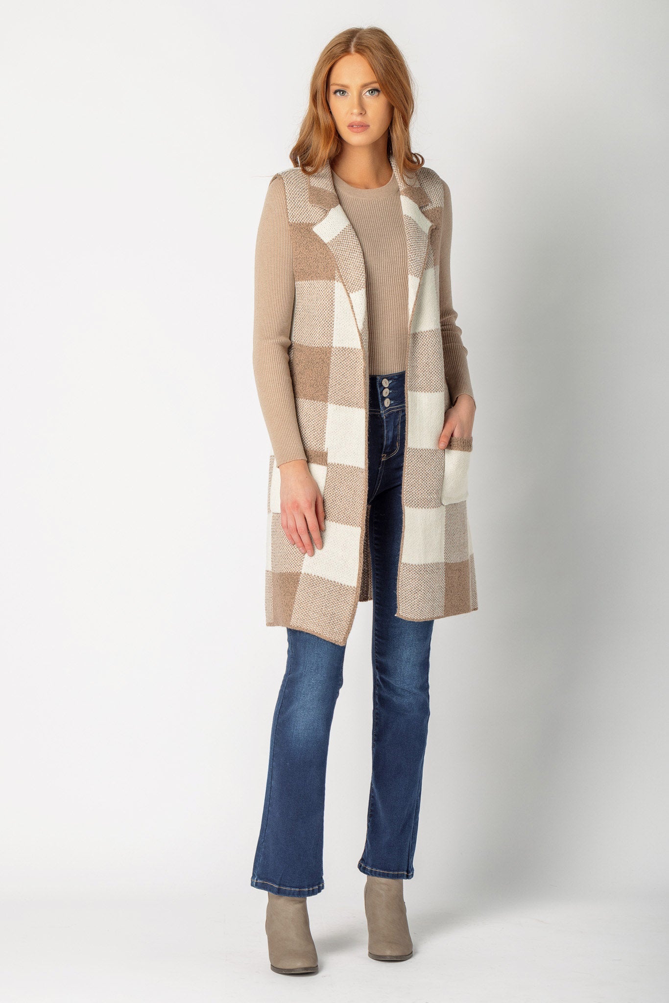 Gilet pull à carreaux