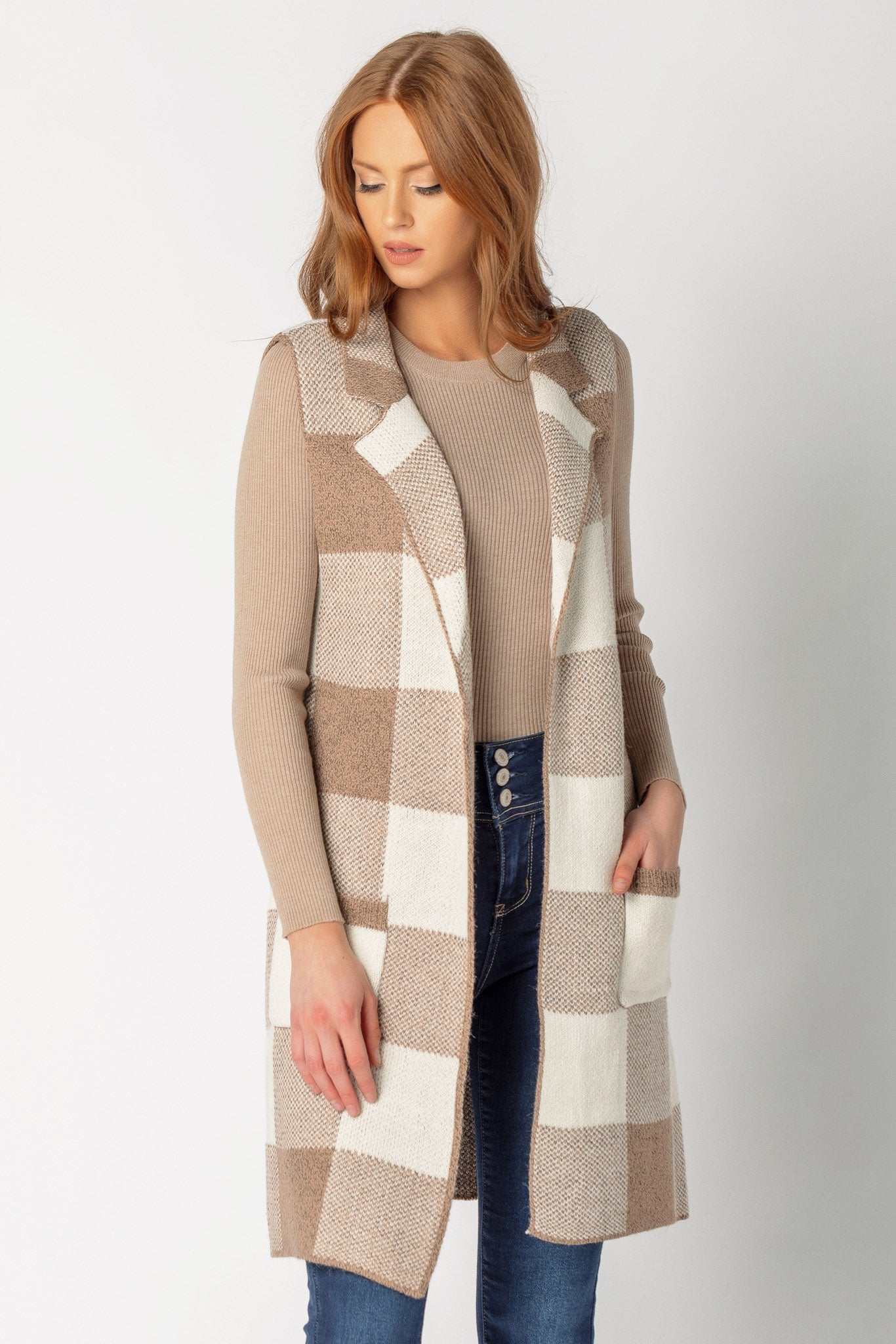 Gilet pull à carreaux