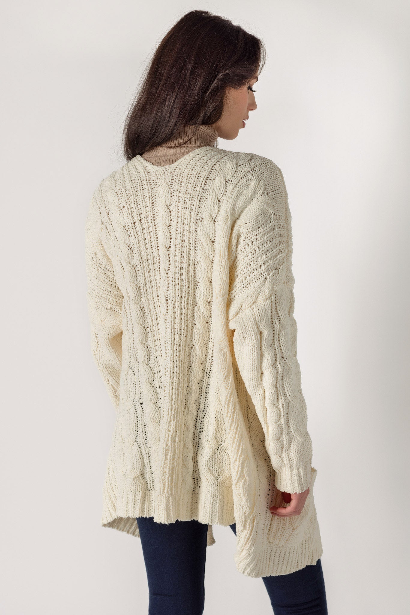 Cardigan ouvert en tricot torsadé en chenille