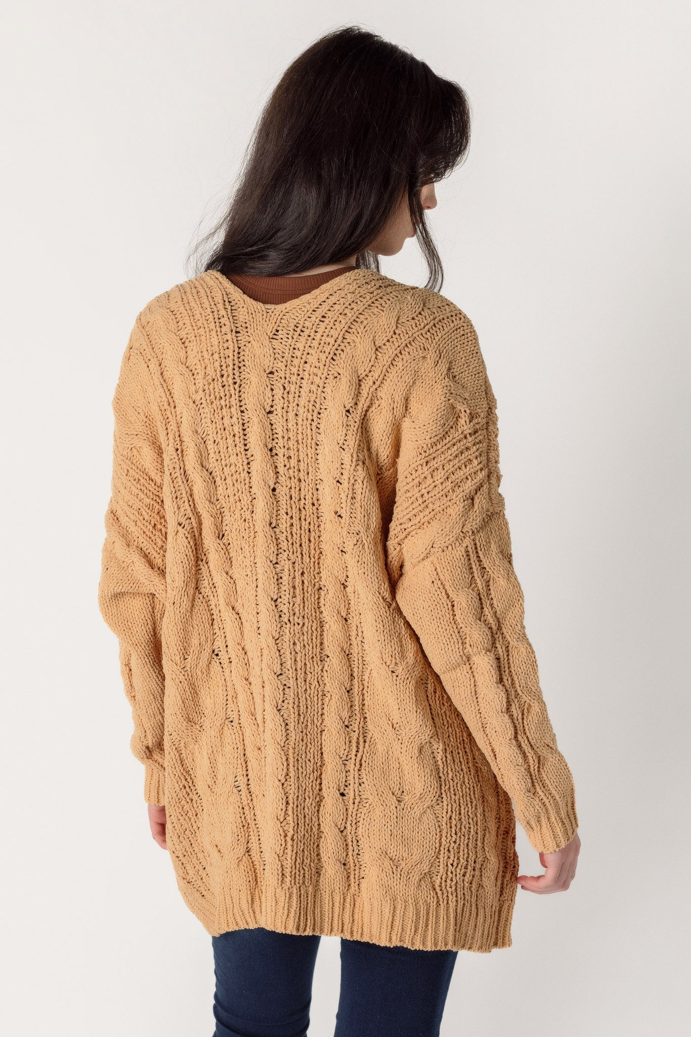 Cardigan ouvert en tricot torsadé en chenille