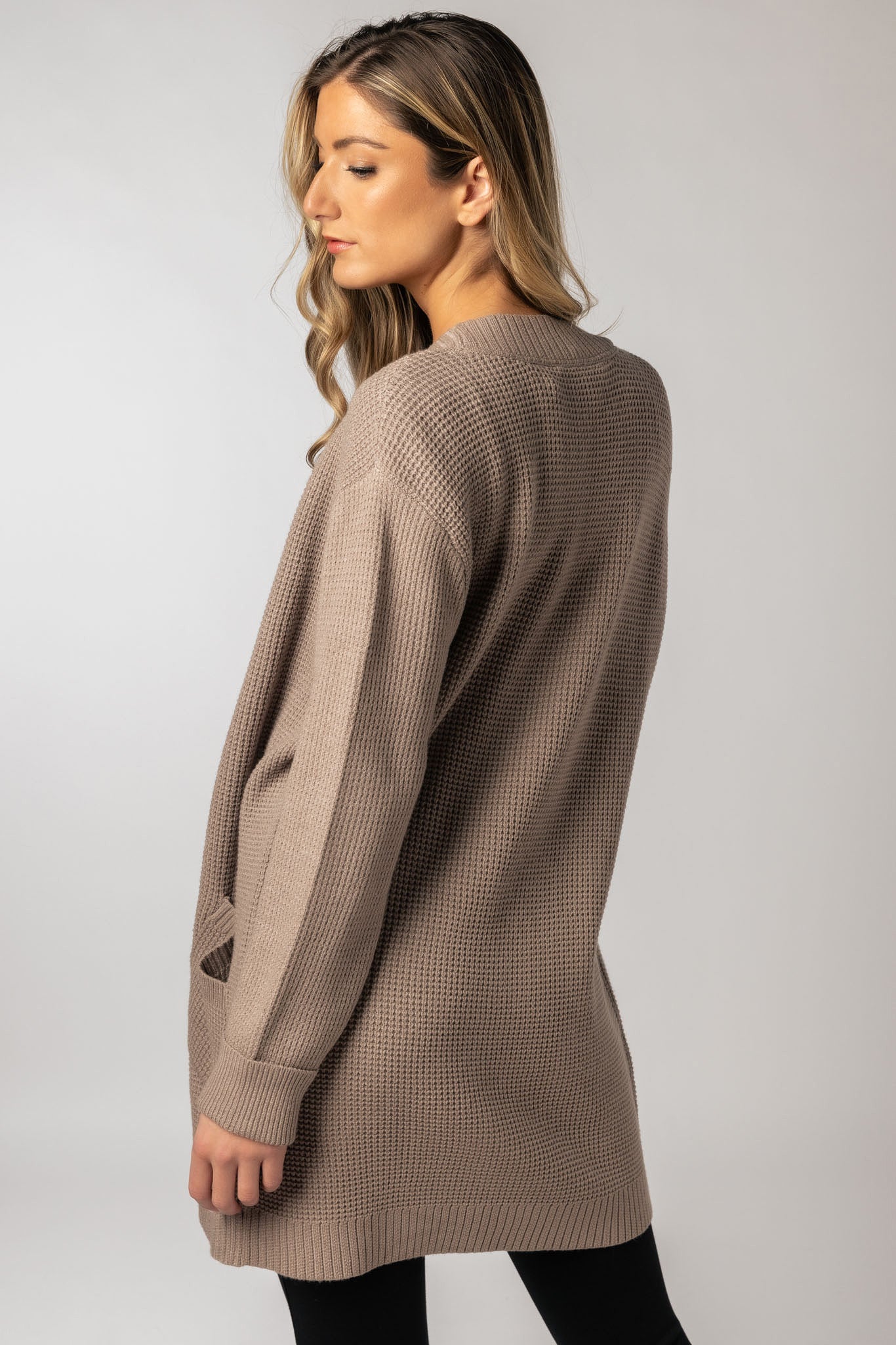 Long-Sleeve Open Cardigan with Pockets