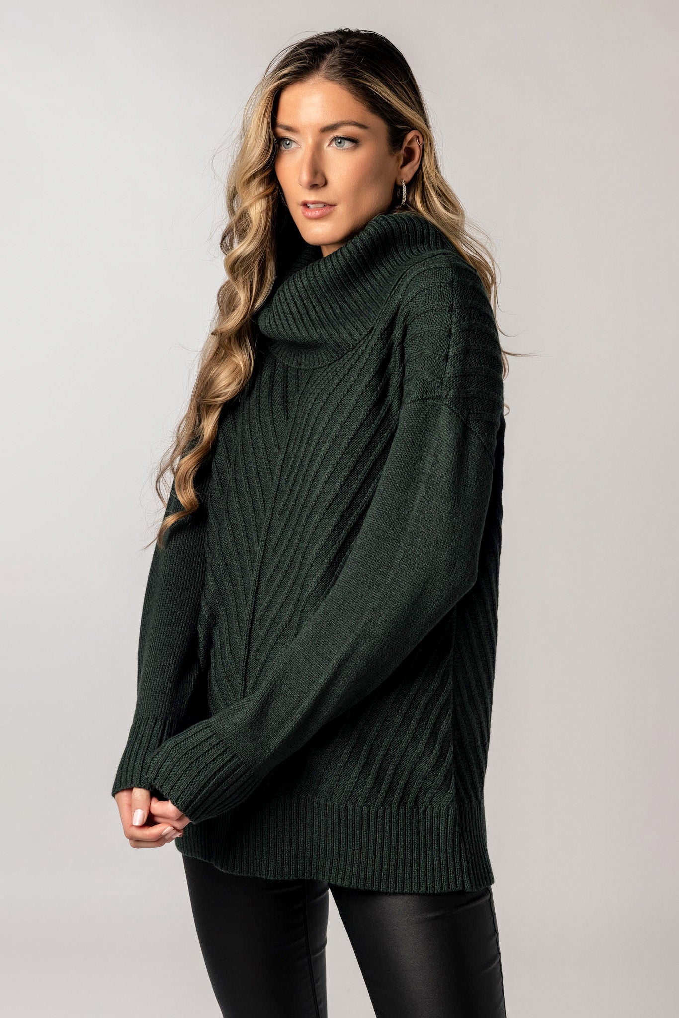 Mitered Turtleneck Pullover Sweater