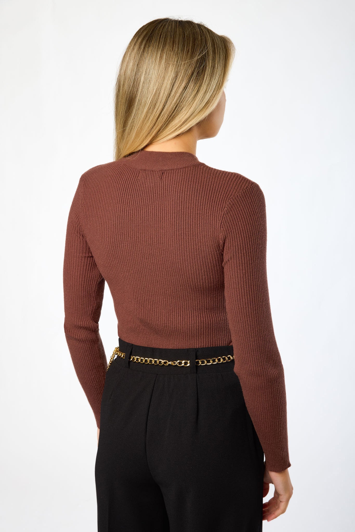 Long-Sleeve Ribbed Mockneck Sweater