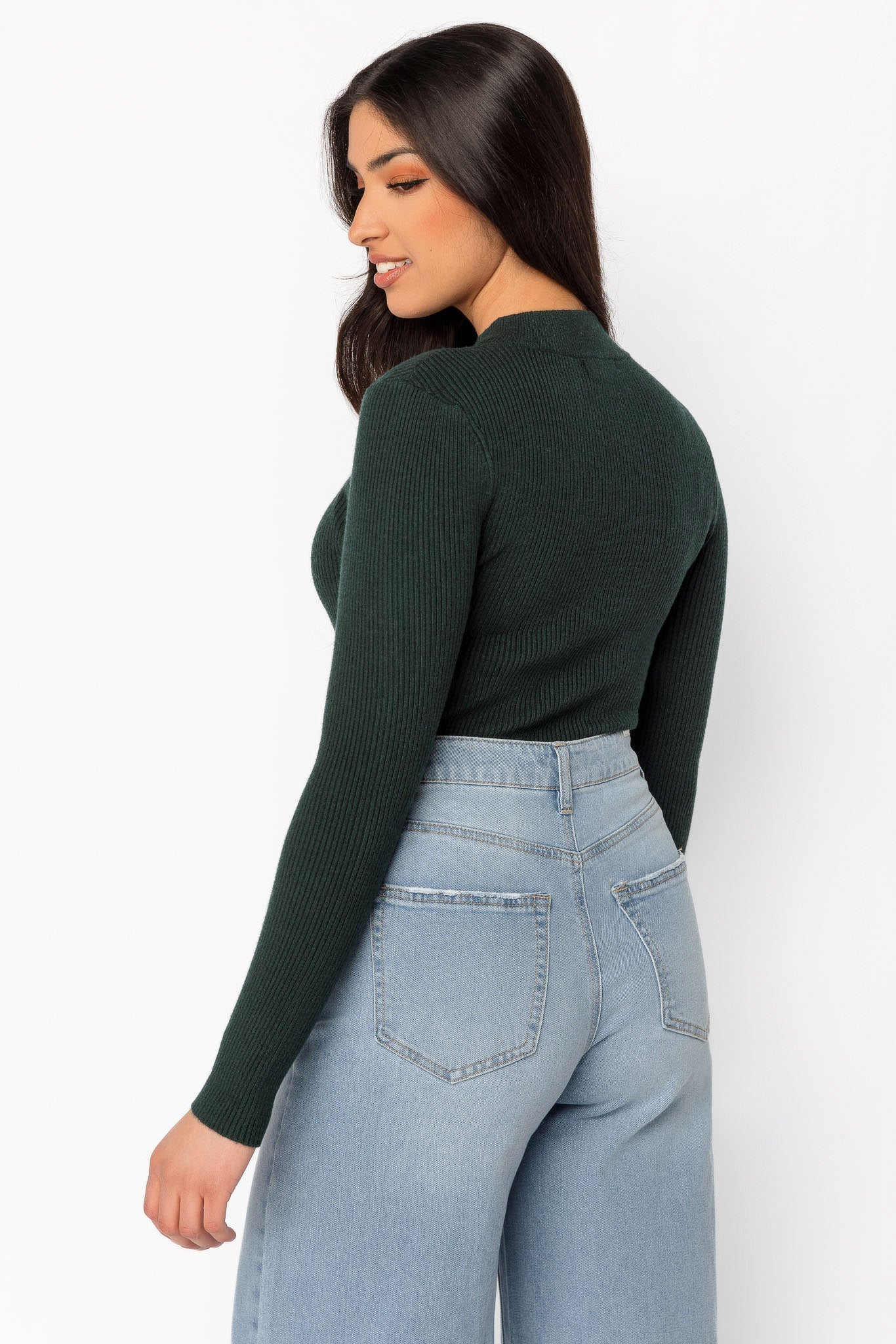 Long-Sleeve Ribbed Mockneck Sweater