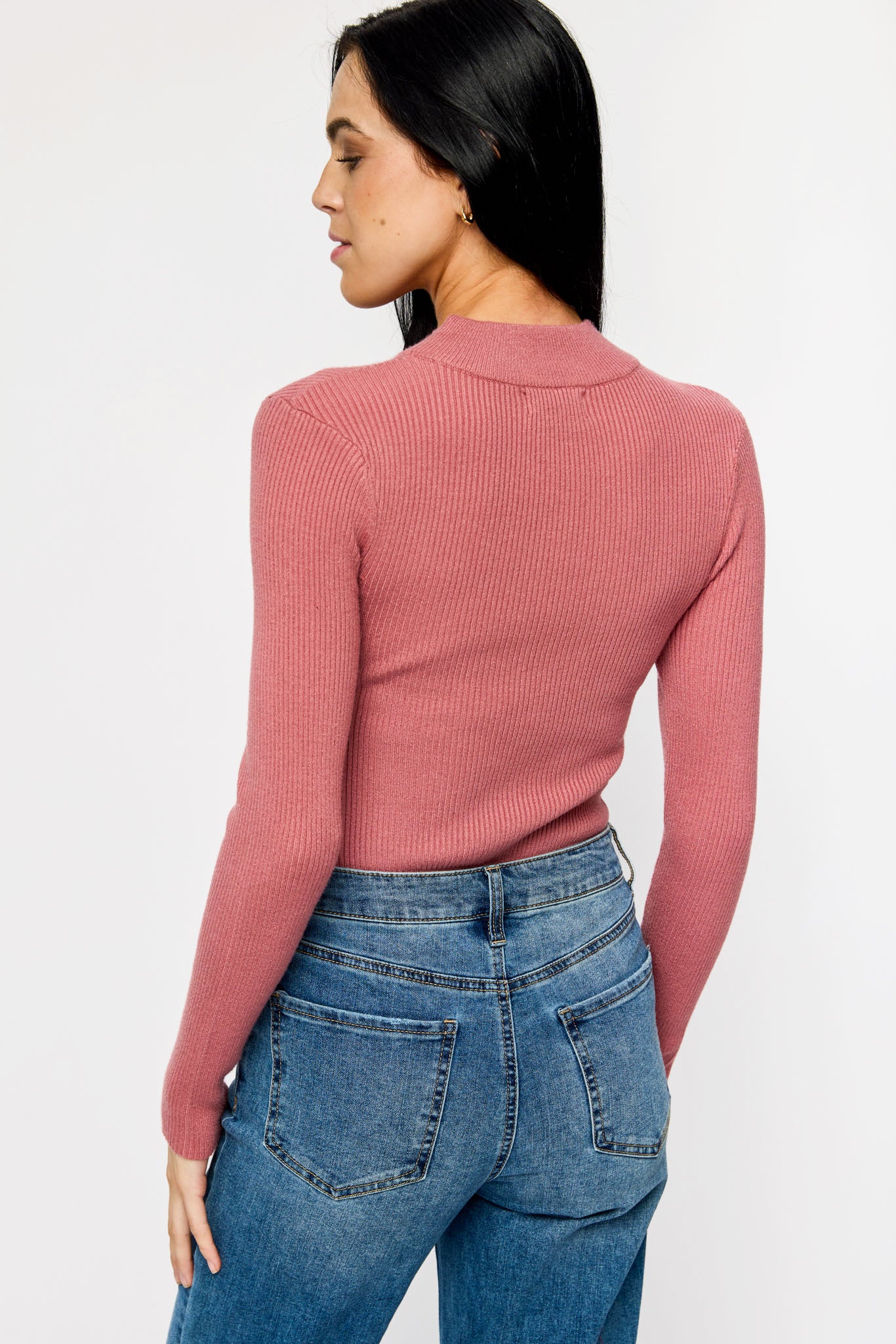 Long-Sleeve Ribbed Mockneck Sweater