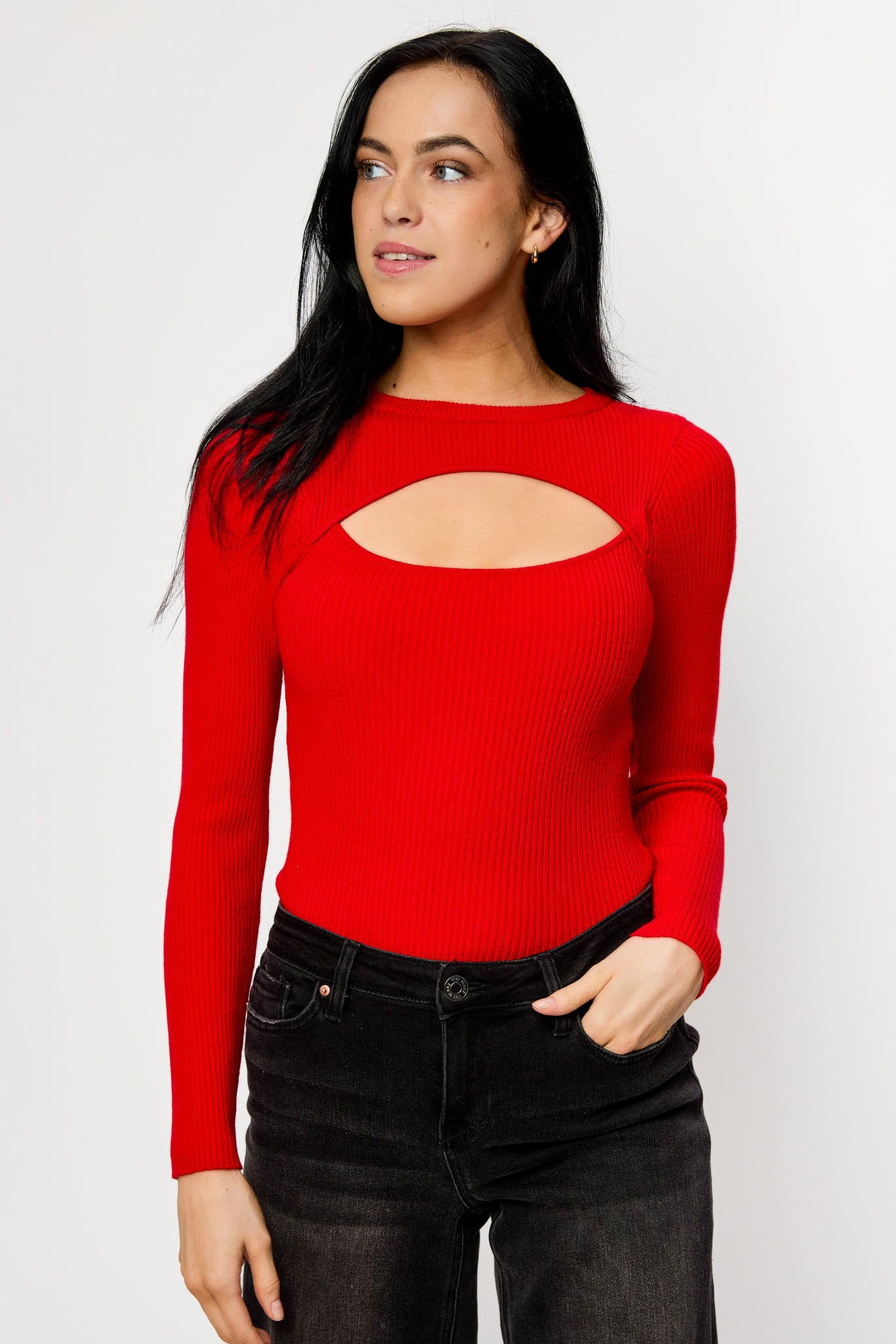 Ribbed Cutout Long sleeve Sweater