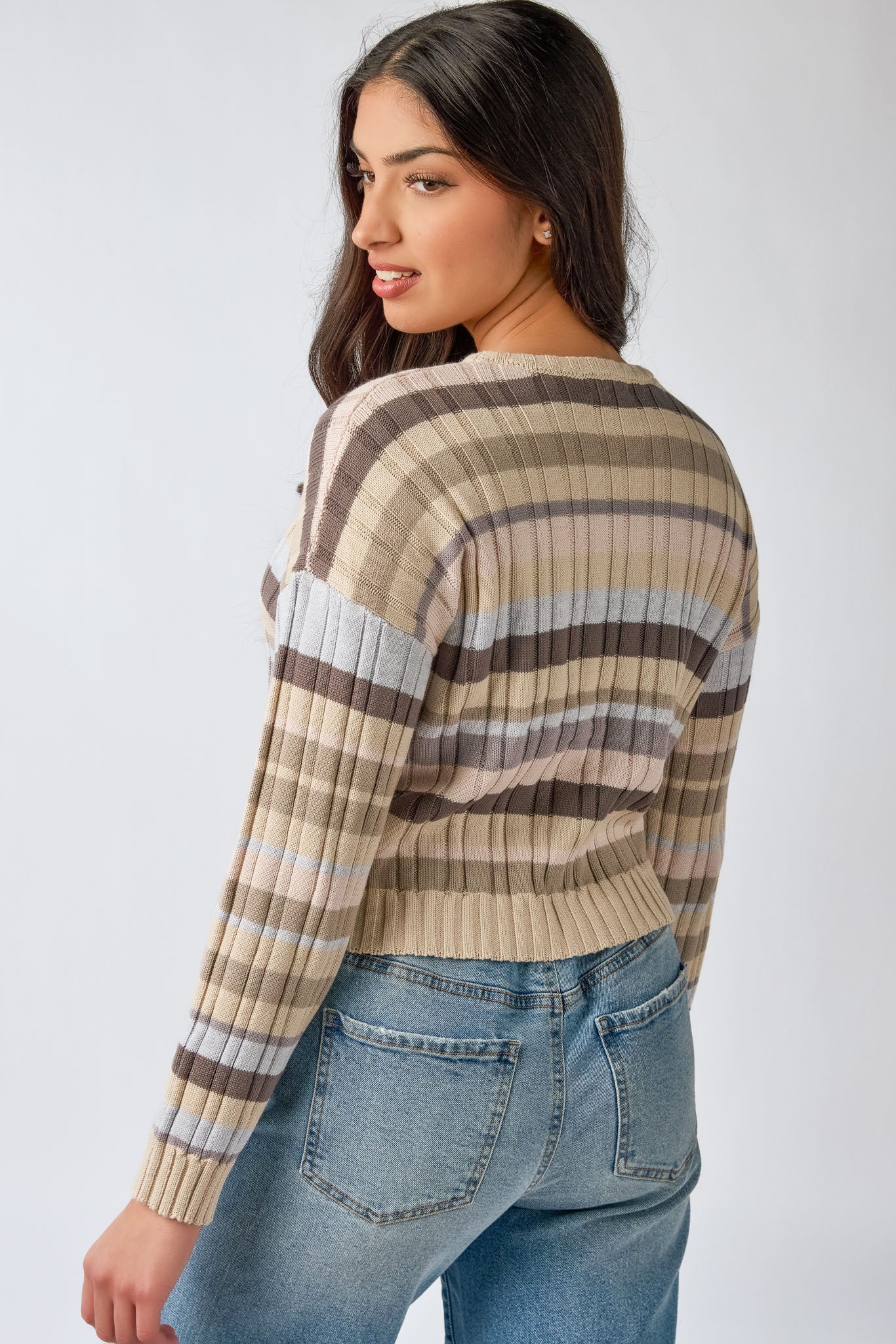 Stripe Rib Crop Pullover Sweater