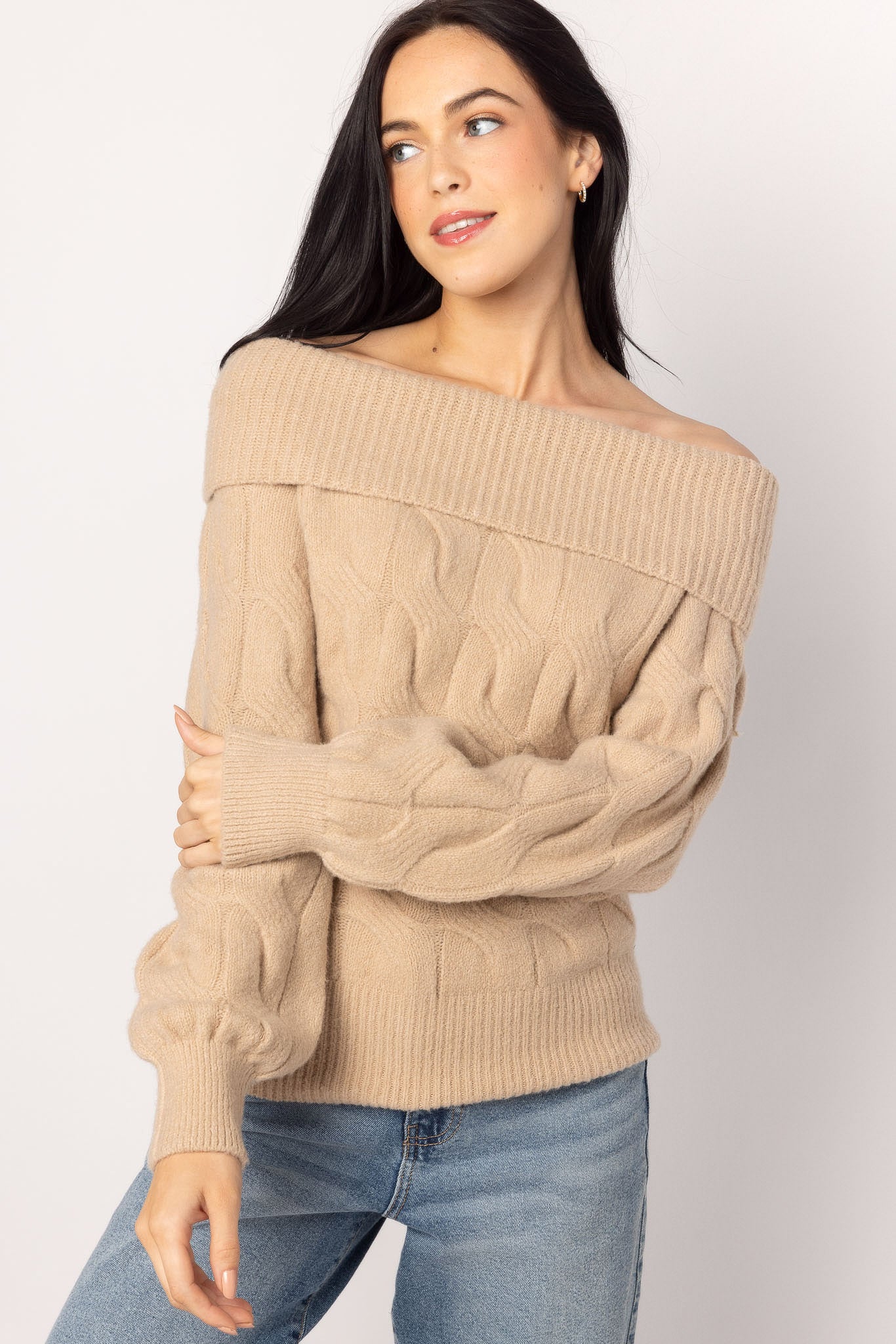 Cable Knit Off-Shoulder Sweater