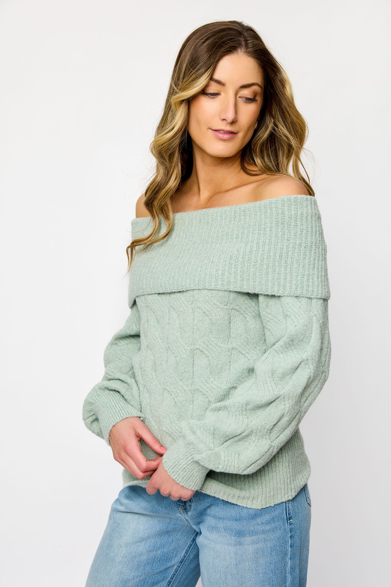 Cable Knit Off-Shoulder Sweater