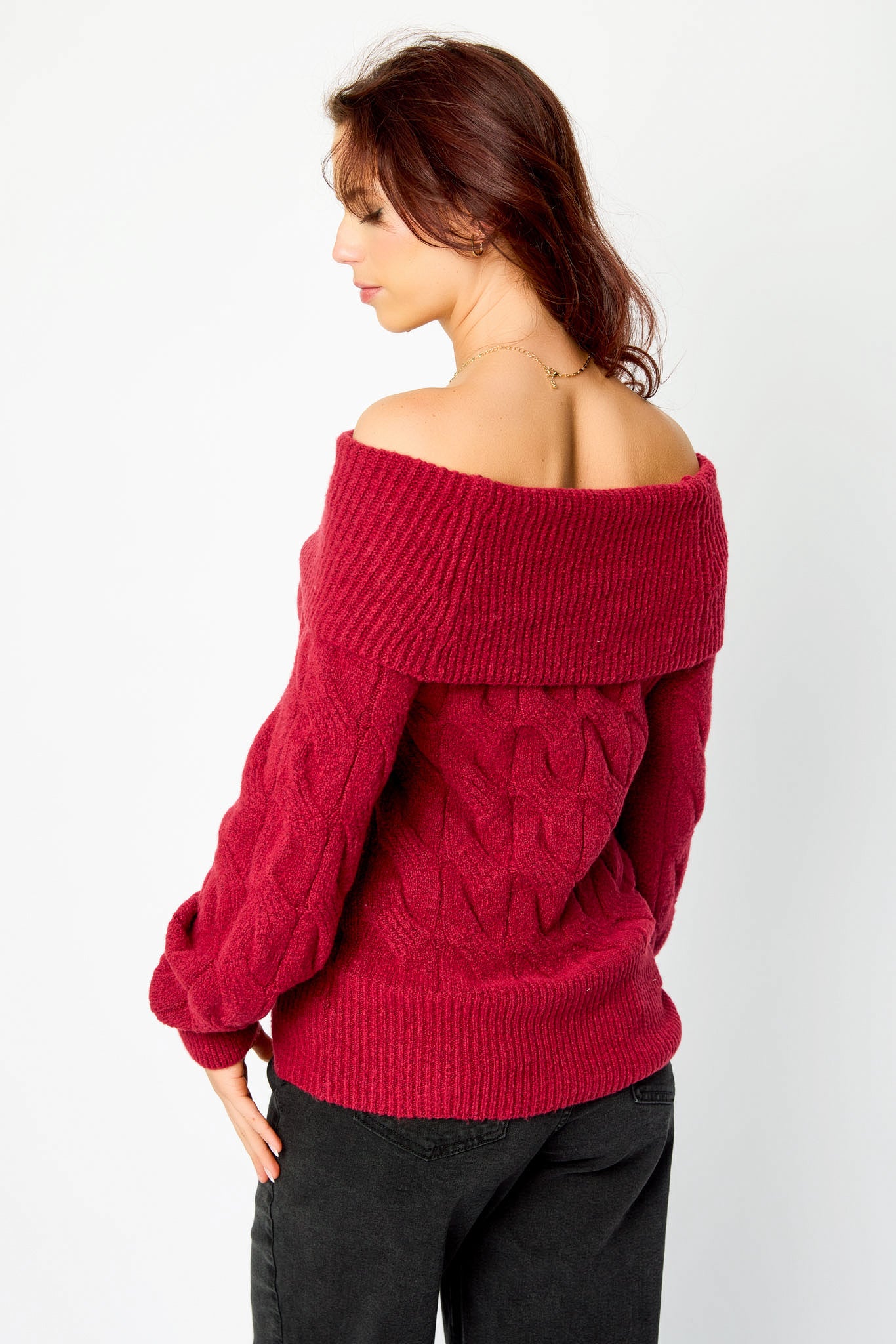 Cable Knit Off-Shoulder Sweater