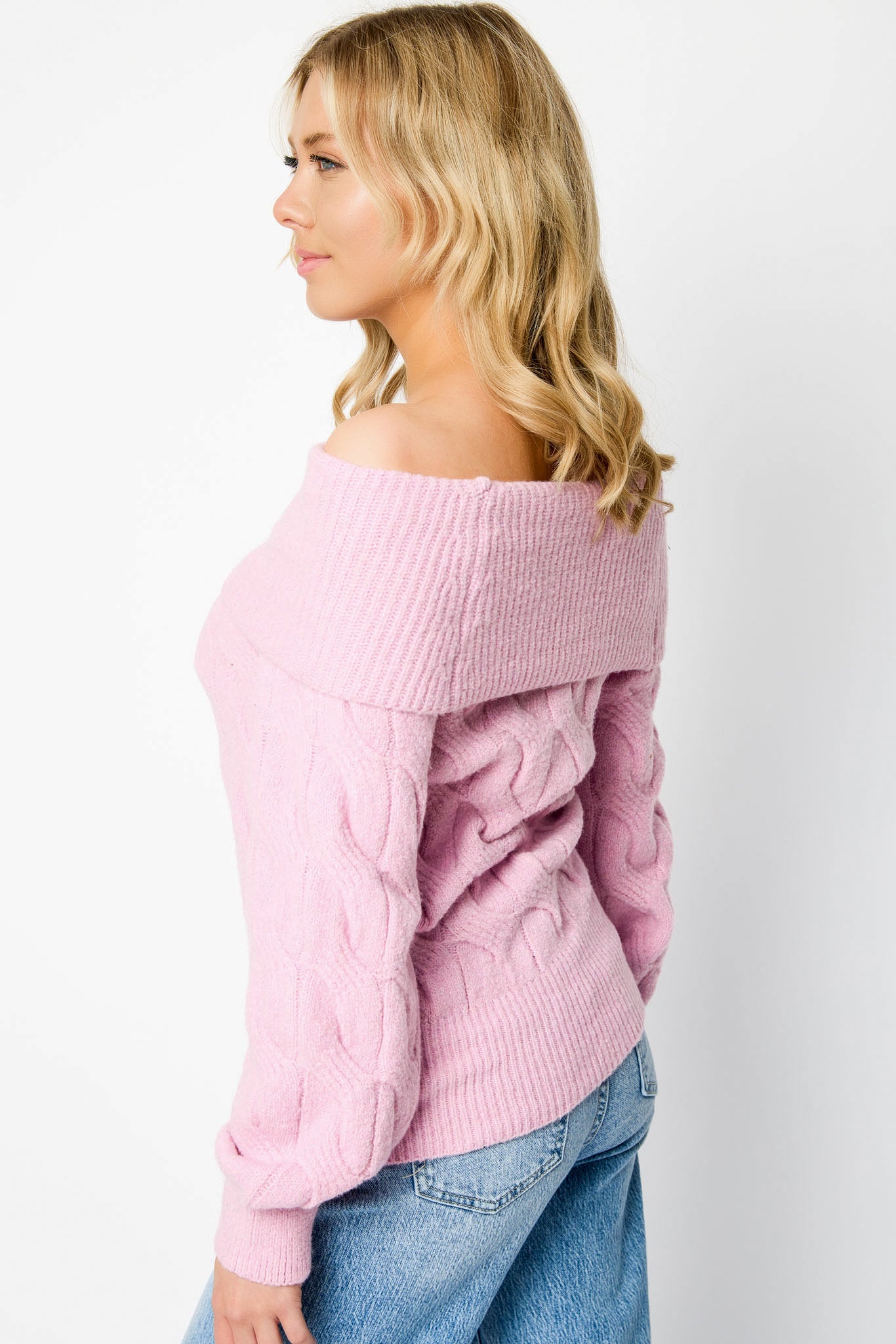 Cable Knit Off-Shoulder Sweater