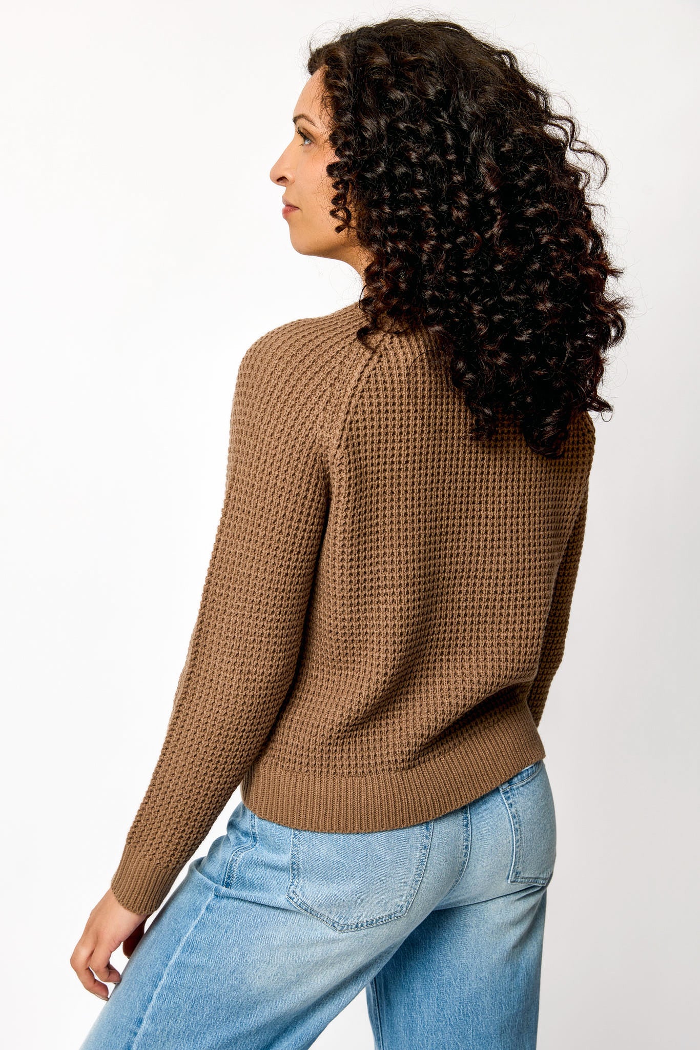 Solid Waffle-Knit Long Sleeve Sweater