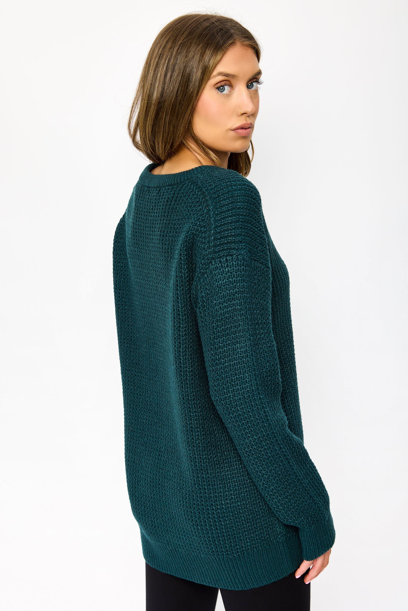 Tunic-Length Waffle-Knit Sweater