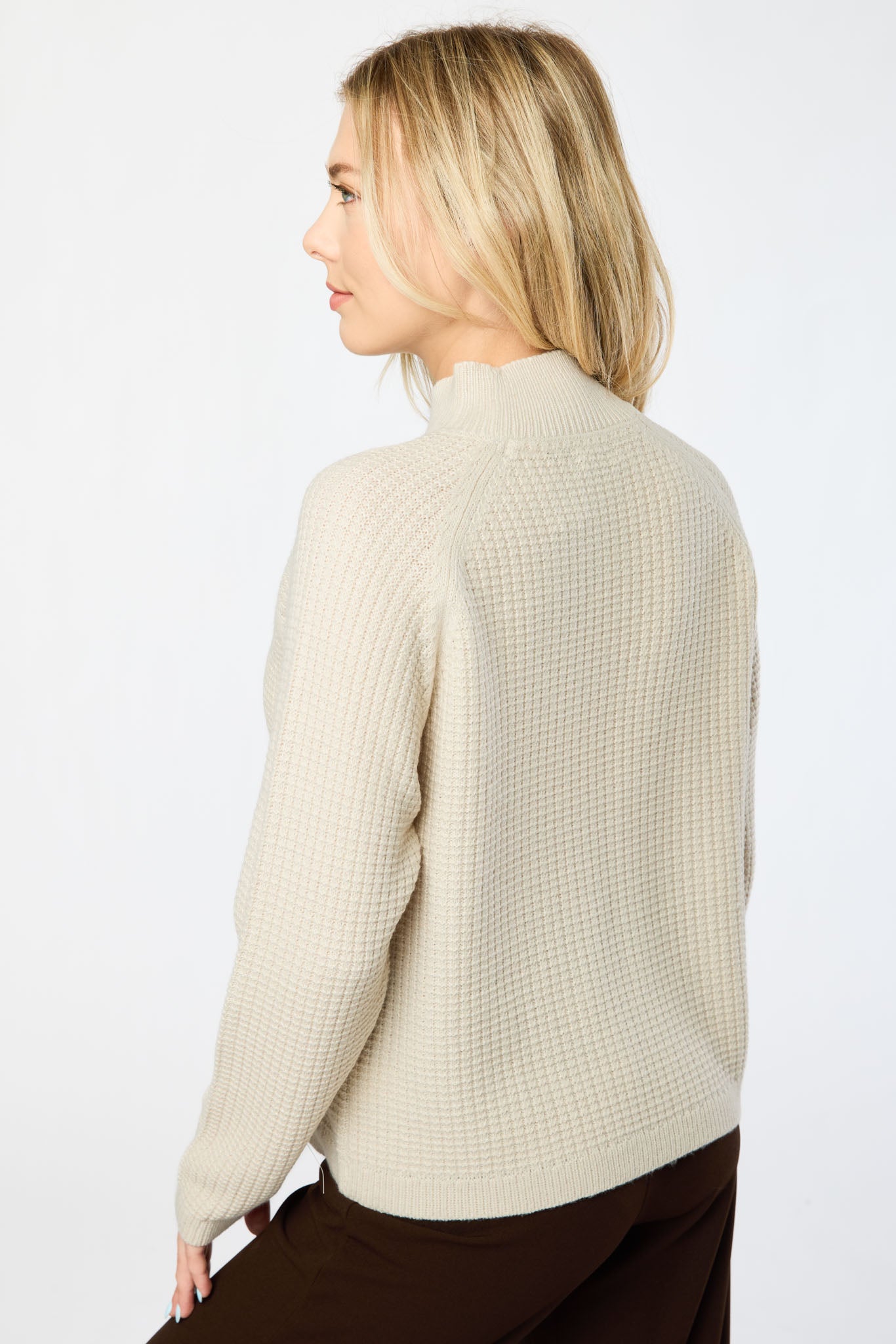 Waffle-Knit Mock-Neck Sweater