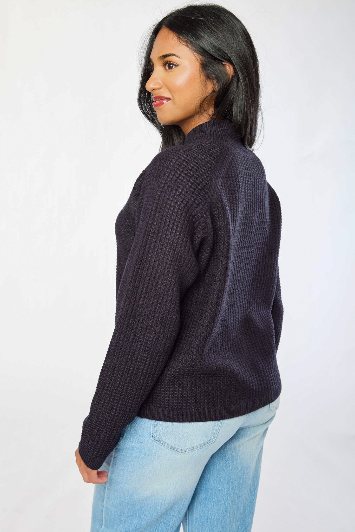 Waffle-Knit Mock-Neck Sweater