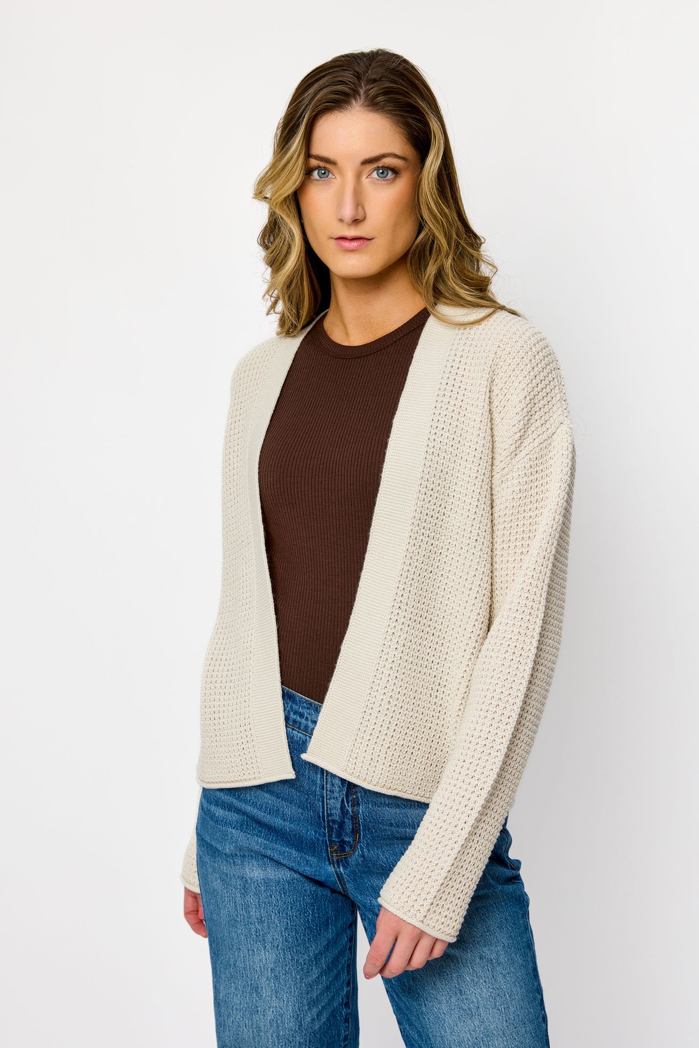Cardigan ouvert en tricot gaufré
