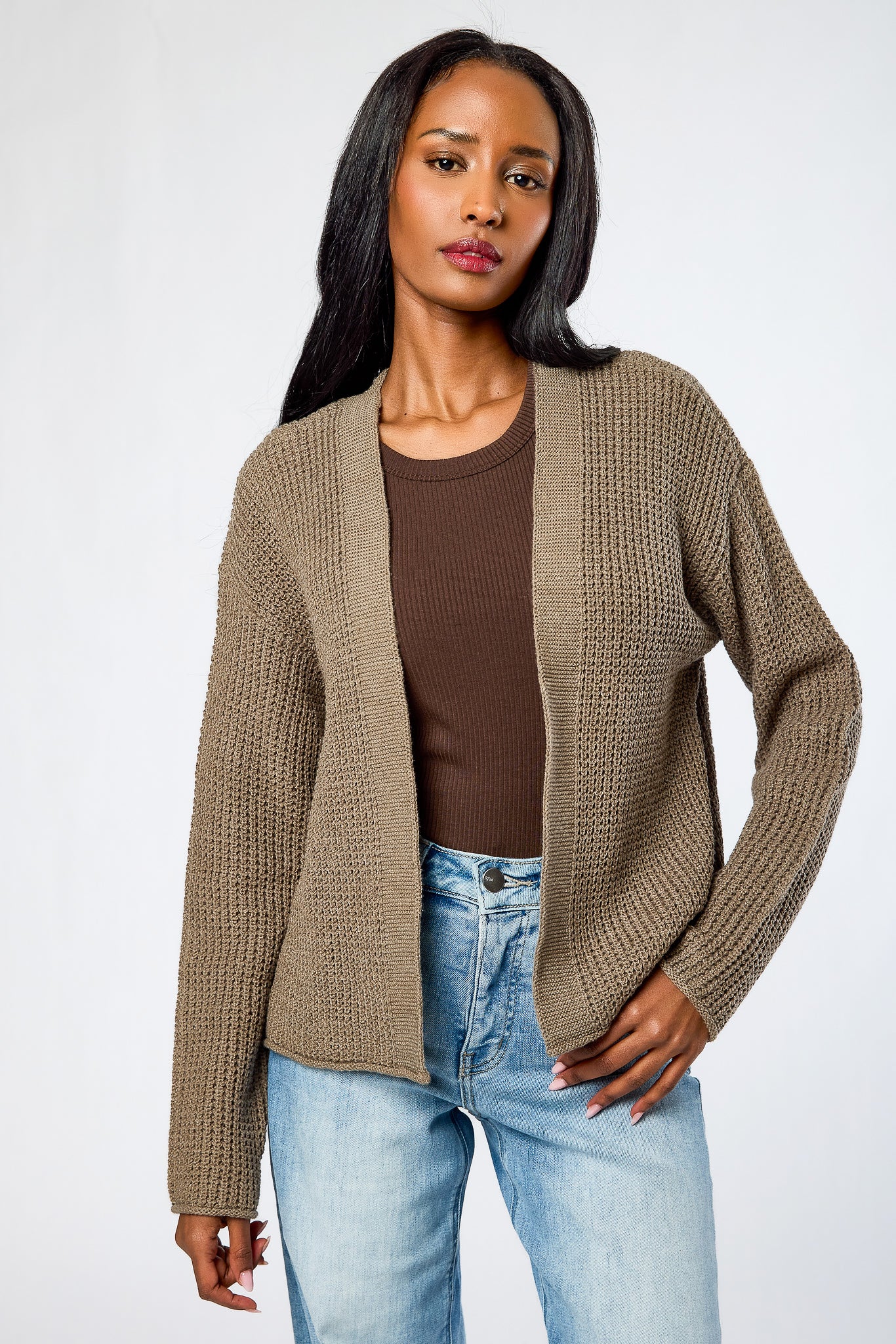 Waffle-Knit Open-Front Cardigan – Eclipse