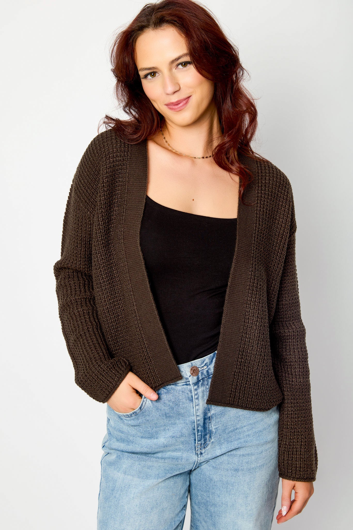 Cardigan ouvert en tricot gaufré
