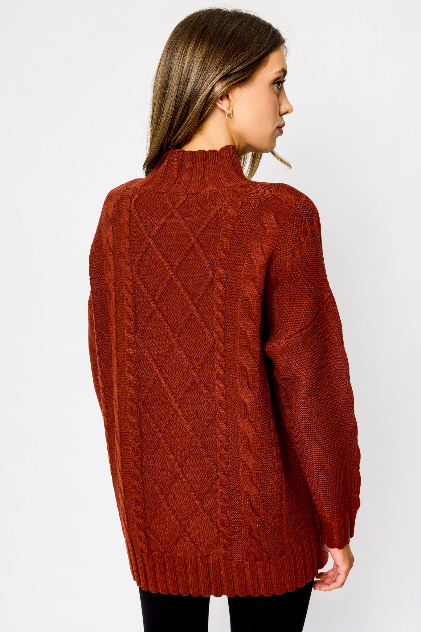 Mock-Neck Cable-Knit Sweater