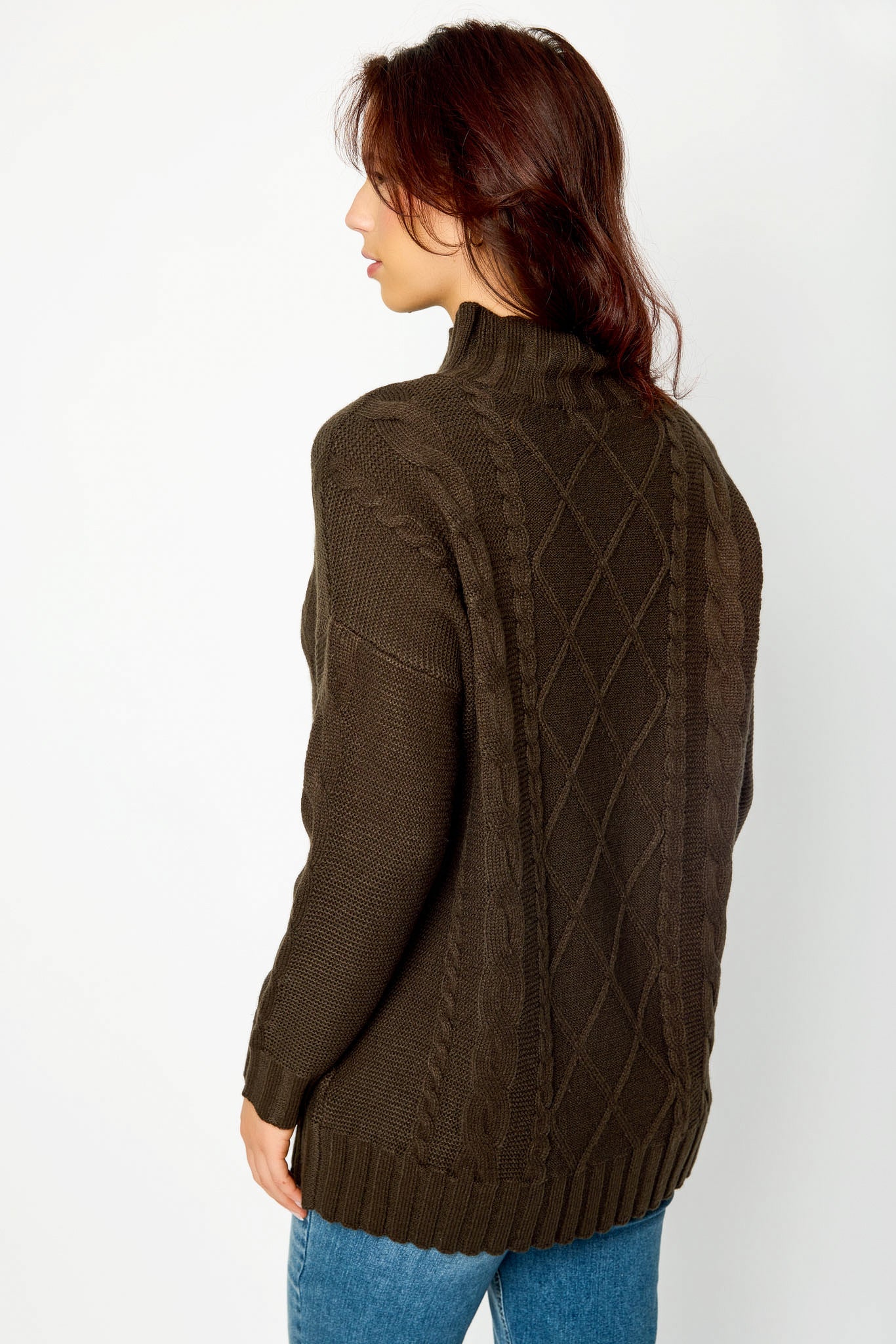 Mock-Neck Cable-Knit Sweater