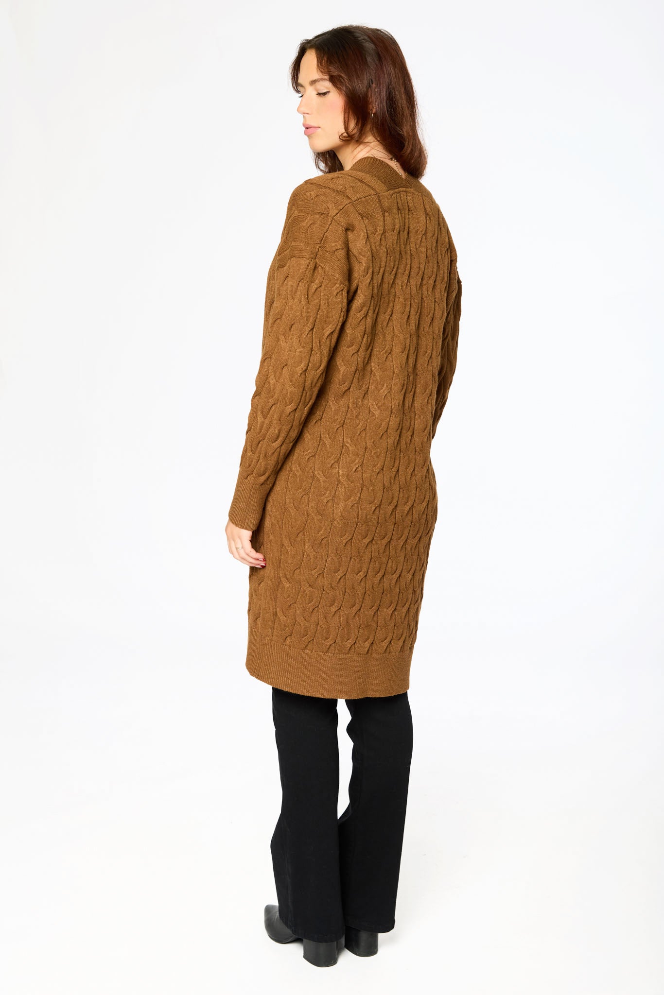 Long Cable Knit Cardigan with Pockets