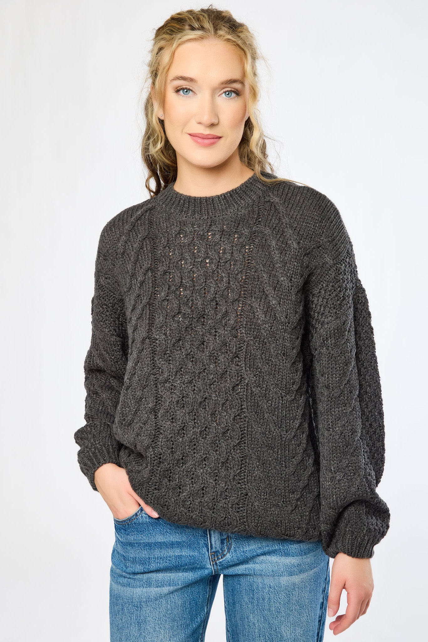 Crew-Neck Cable-Knit Sweater