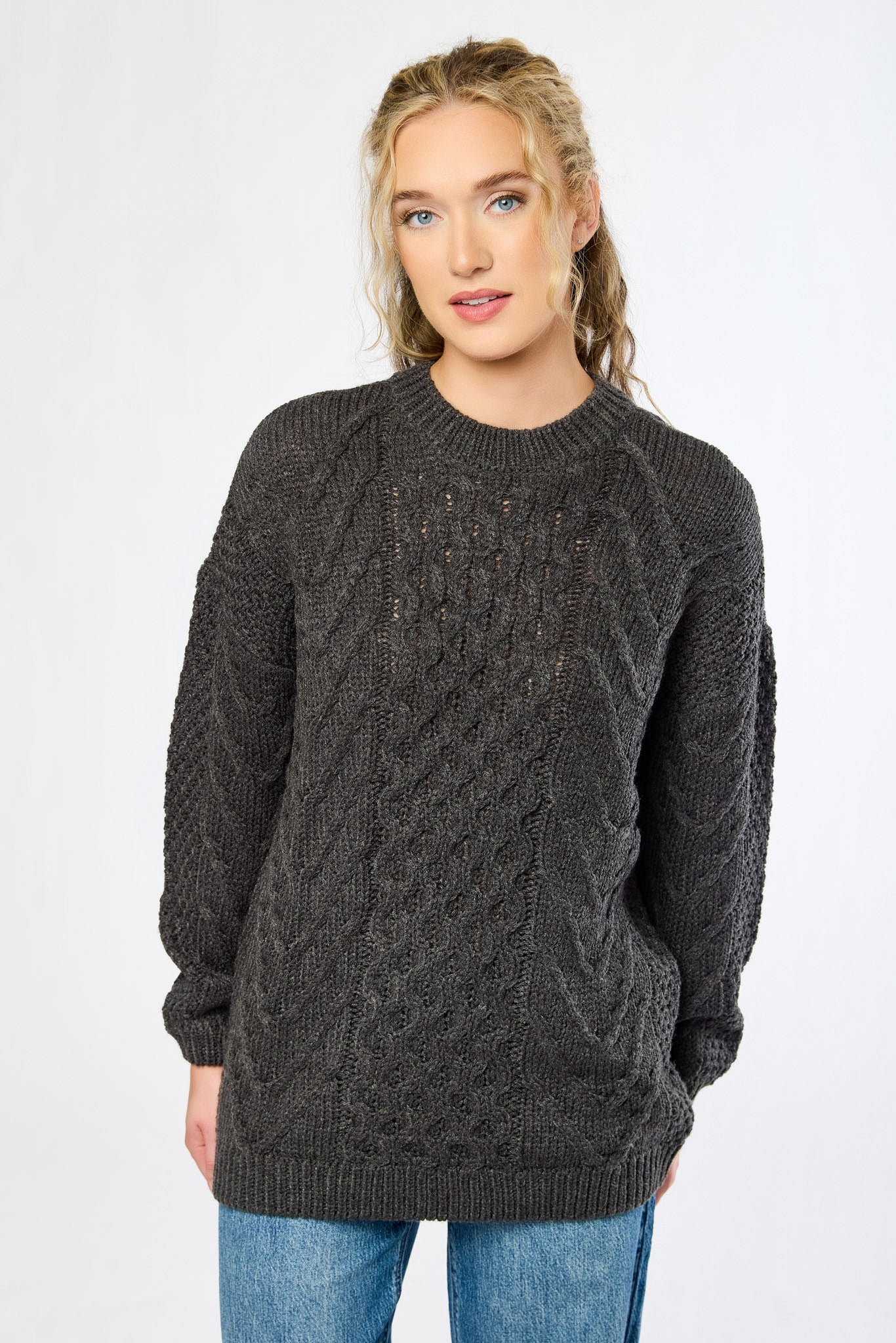 Crew-Neck Cable-Knit Sweater