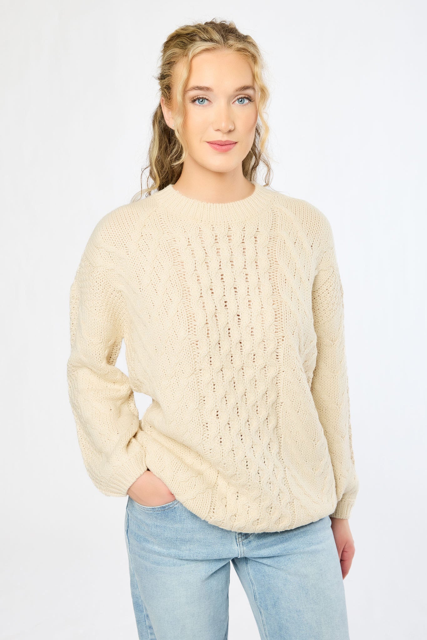Crew-Neck Cable-Knit Sweater