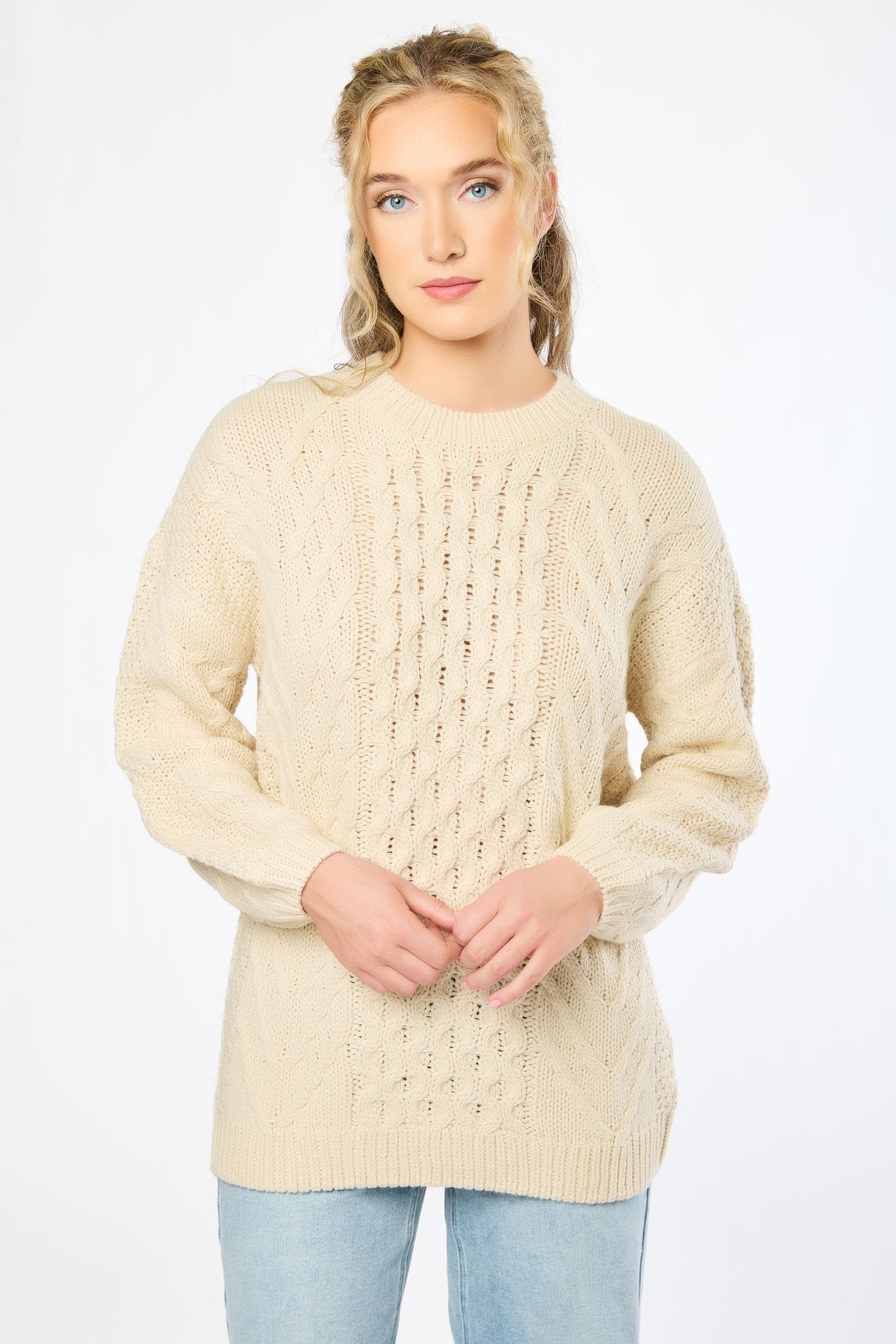 Crew-Neck Cable-Knit Sweater