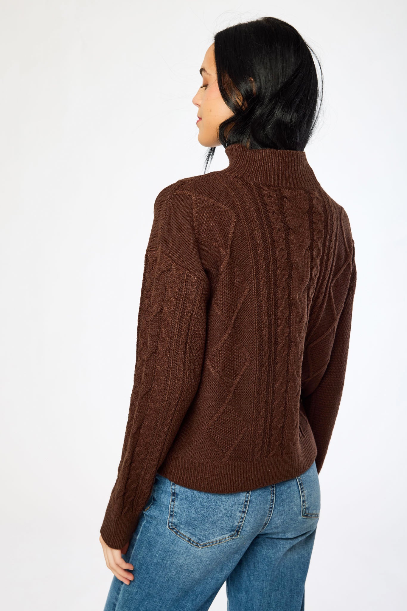 Mock-Neck Long-Sleeve Cable-Knit Sweater