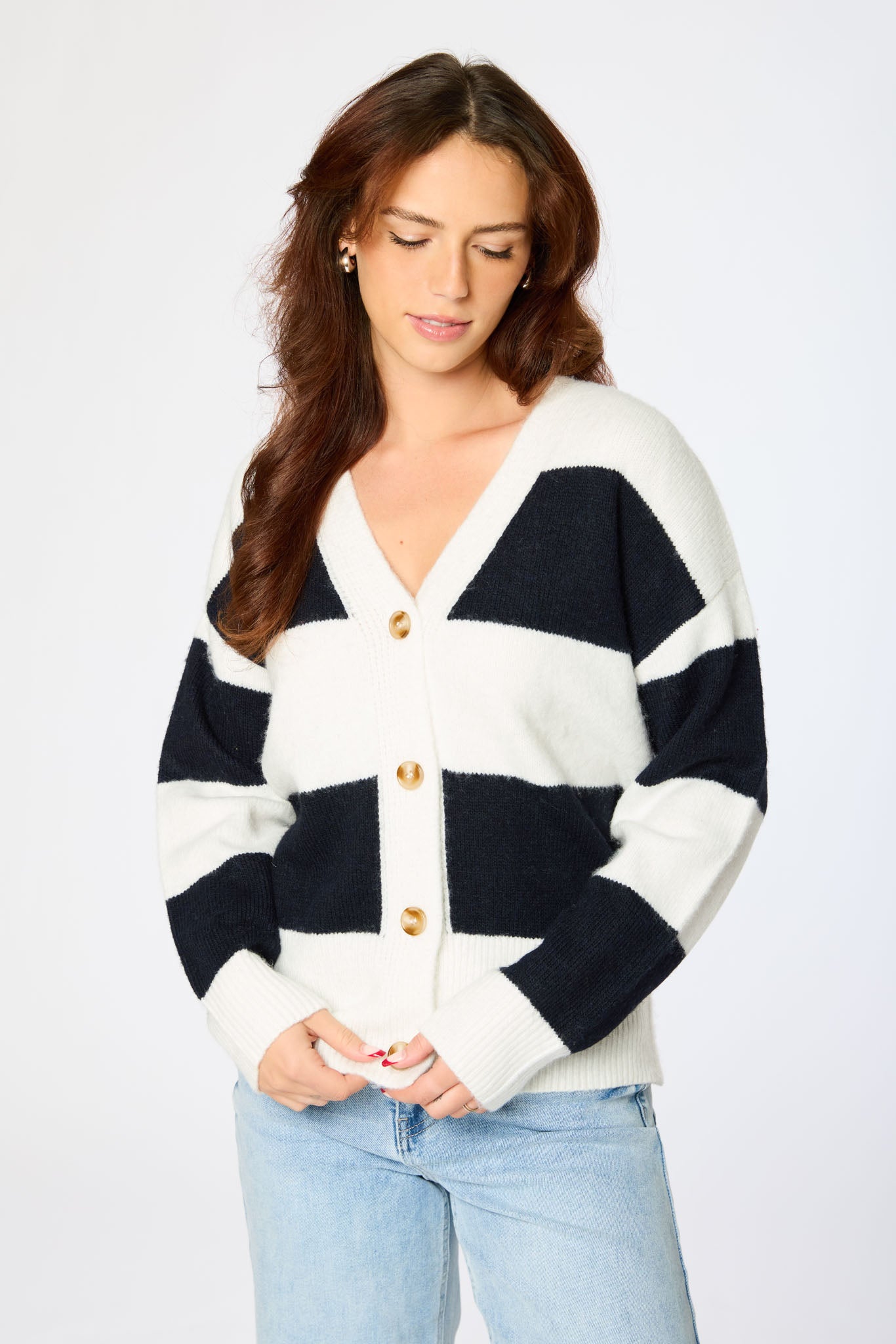 Rugby-Stripe Grandpa Cardigan
