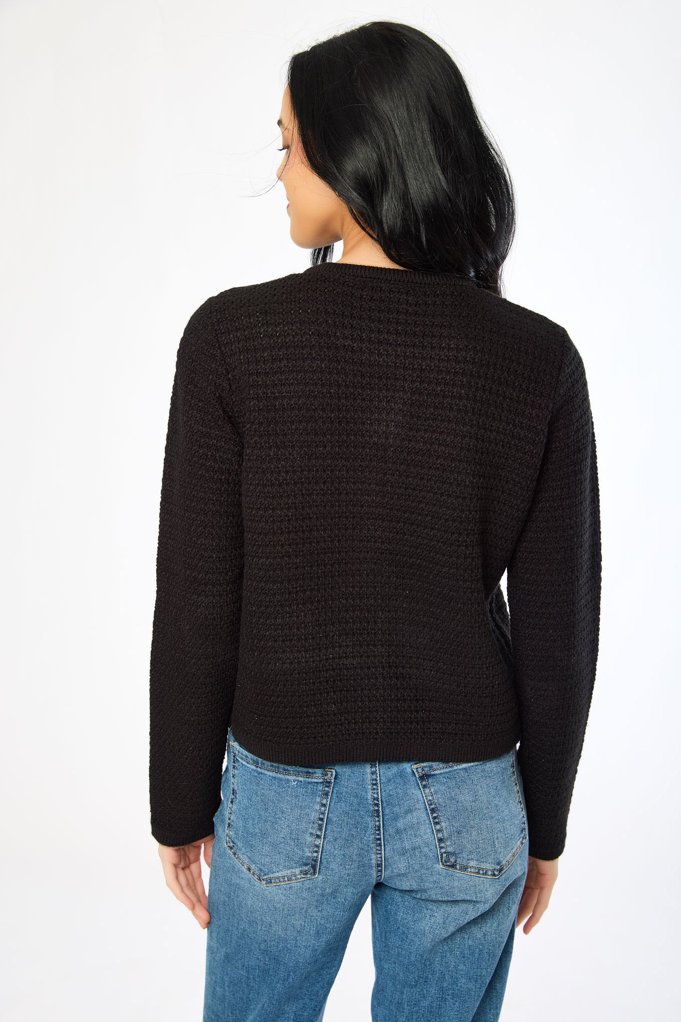 Cardigan côtelé à col rond avec boutons dorés